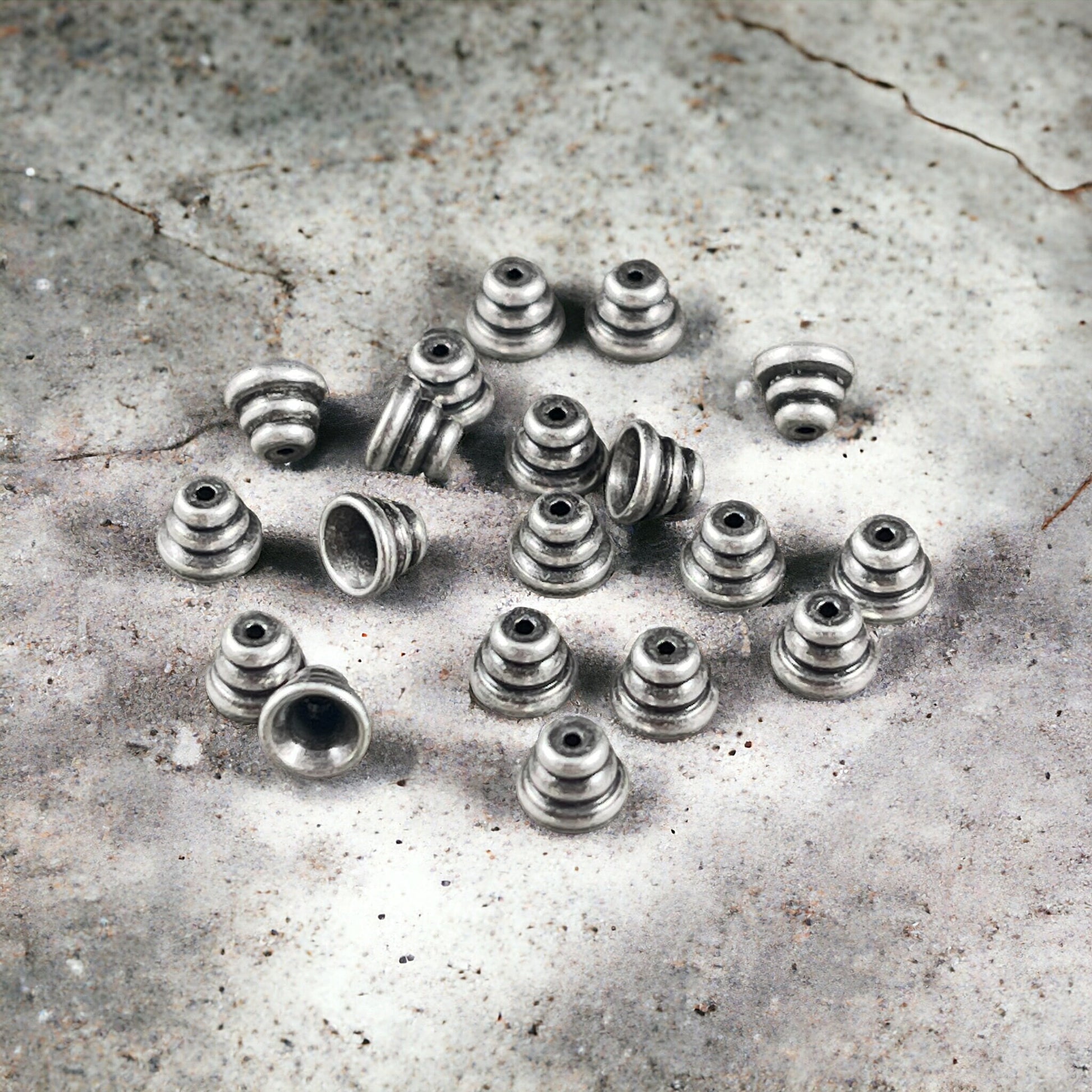 4mm Silver Bee Hive Bead Caps, Oxidized Silver Plated Brass (DD20) *
