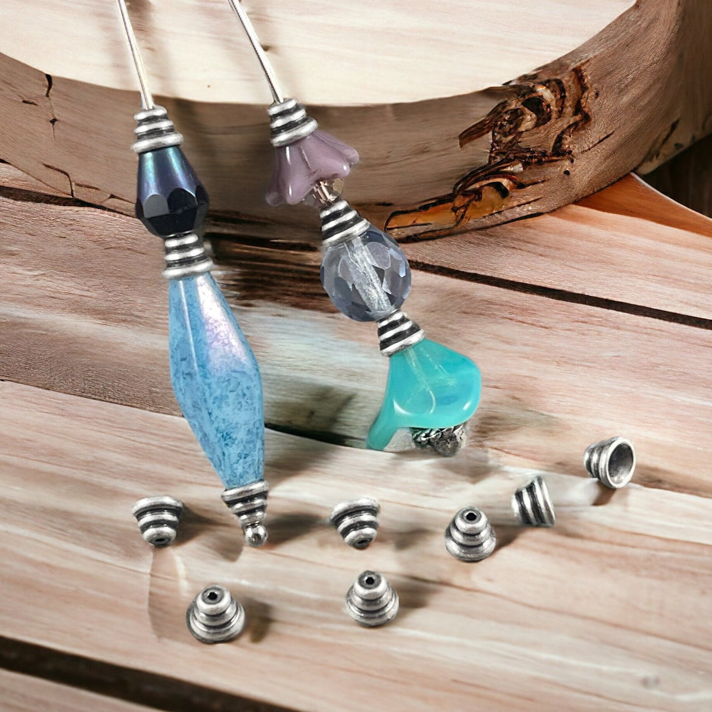 4mm Silver Bee Hive Bead Caps, Oxidized Silver Plated Brass (DD20) *