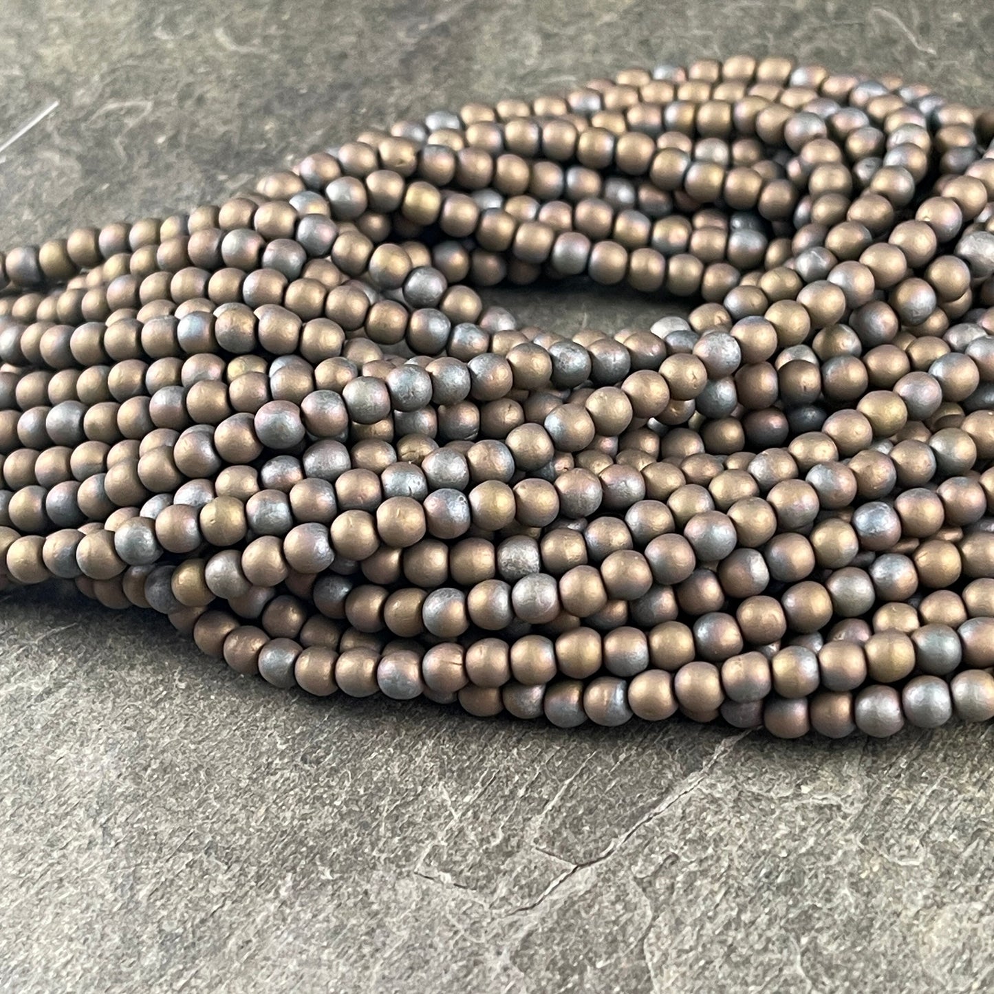 Czech Beads - 4mm Round, Matte Oxidized Bronze Glass Beads (D4/SM-M15768) * 100 Beads