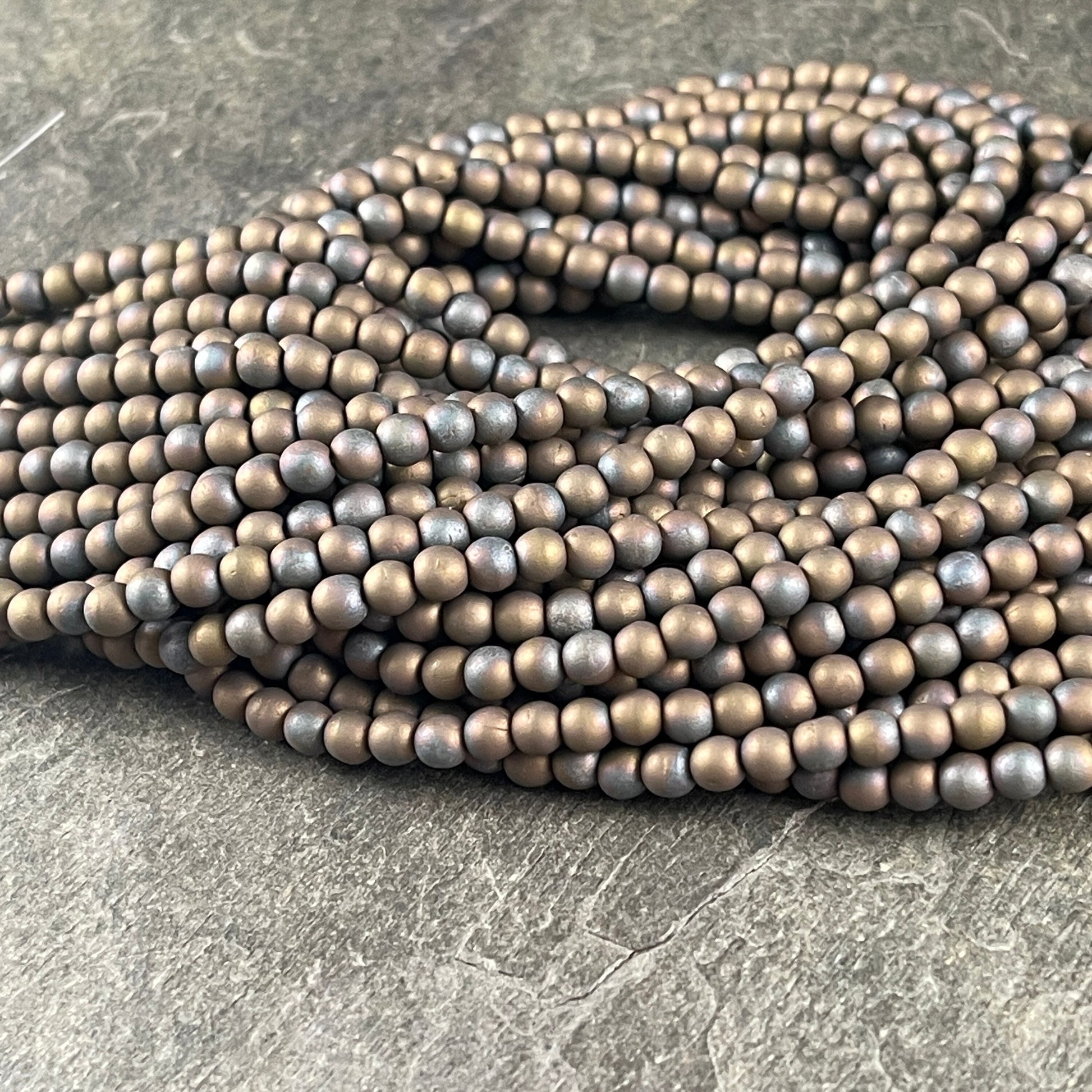 Czech Beads - 4mm Round, Matte Oxidized Bronze Glass Beads (D4/SM-M15768) * 100 Beads