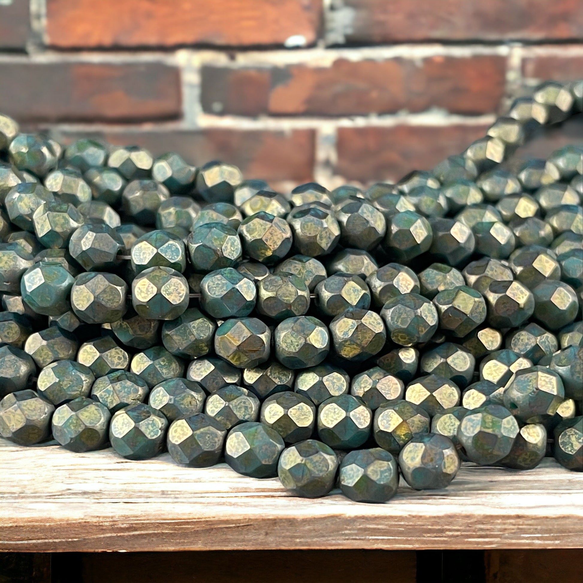 6mm Persian Turquoise Picasso Beads, Czech Glass Faceted Round Beads (FP6/CT6315) * Qty. 25