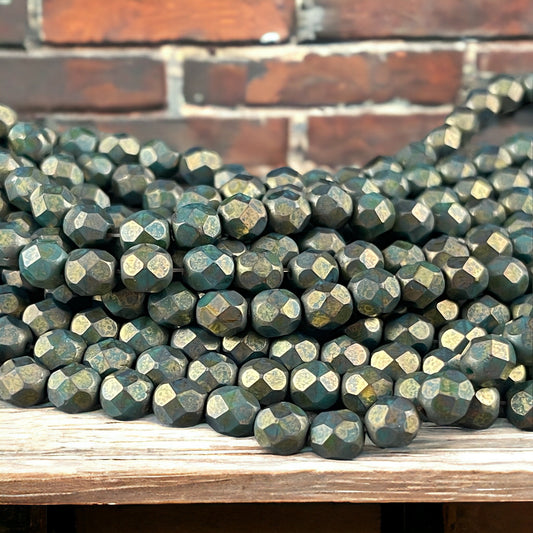 6mm Persian Turquoise Picasso Beads, Czech Glass Faceted Round Beads (FP6/CT6315) * Qty. 25