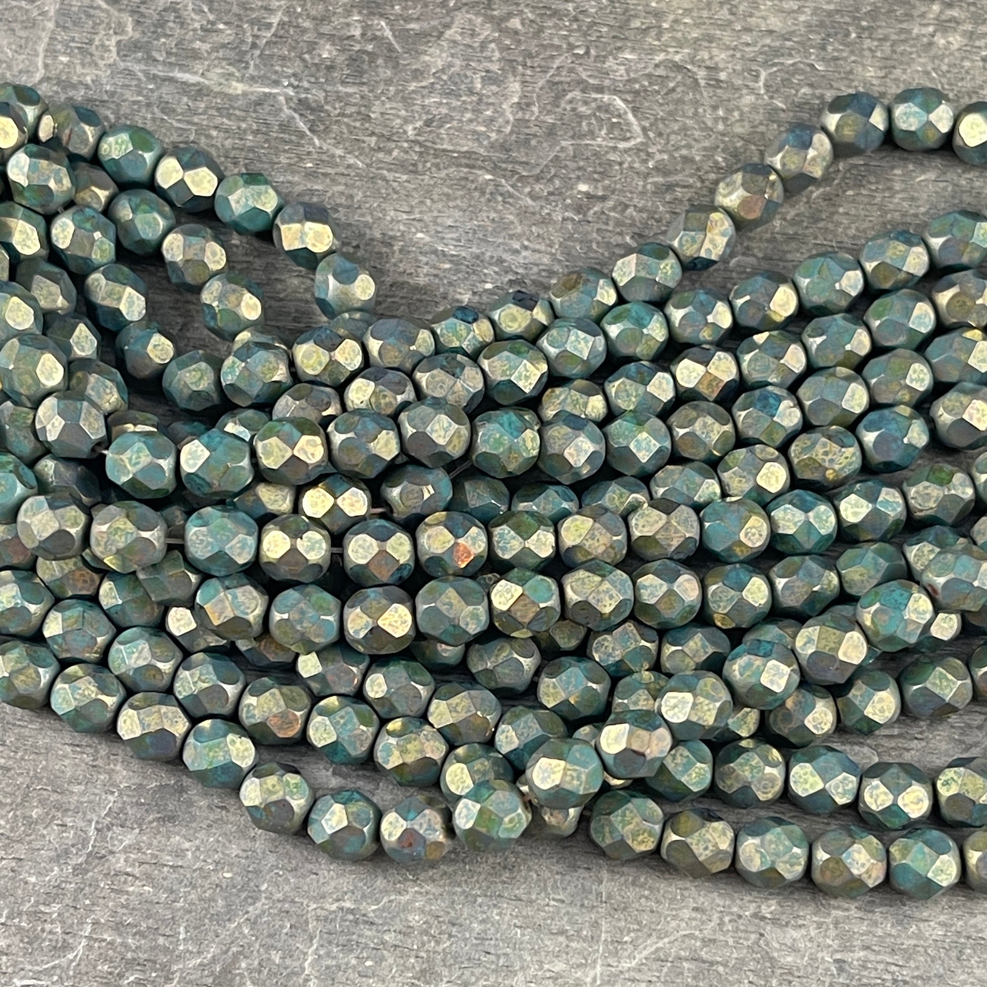 6mm Fire Polished Czech Beads, Persian Turquoise Picasso Beads, Czech Glass Beads, 6mm Turquoise Glass Beads (FP6/SM-CT6315) * Qty. 25