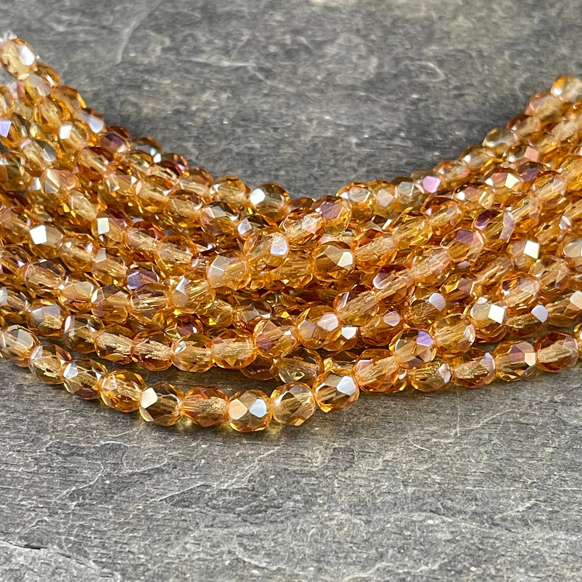Transparent Gold Beads - 6mm Golden Celsian Czech Glass Beads - Light Topaz Celsian Faceted Round Bead (FP6/SM-Z1002) * Qty. 25