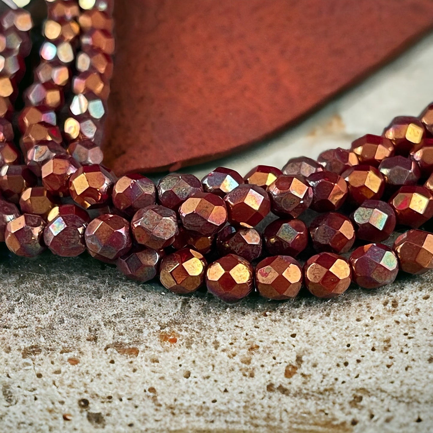 Czech Glass - Bronze Chestnut Red, 6mm Fire Polished Faceted Beads (FP6/SM-B9320) * Qty. 25