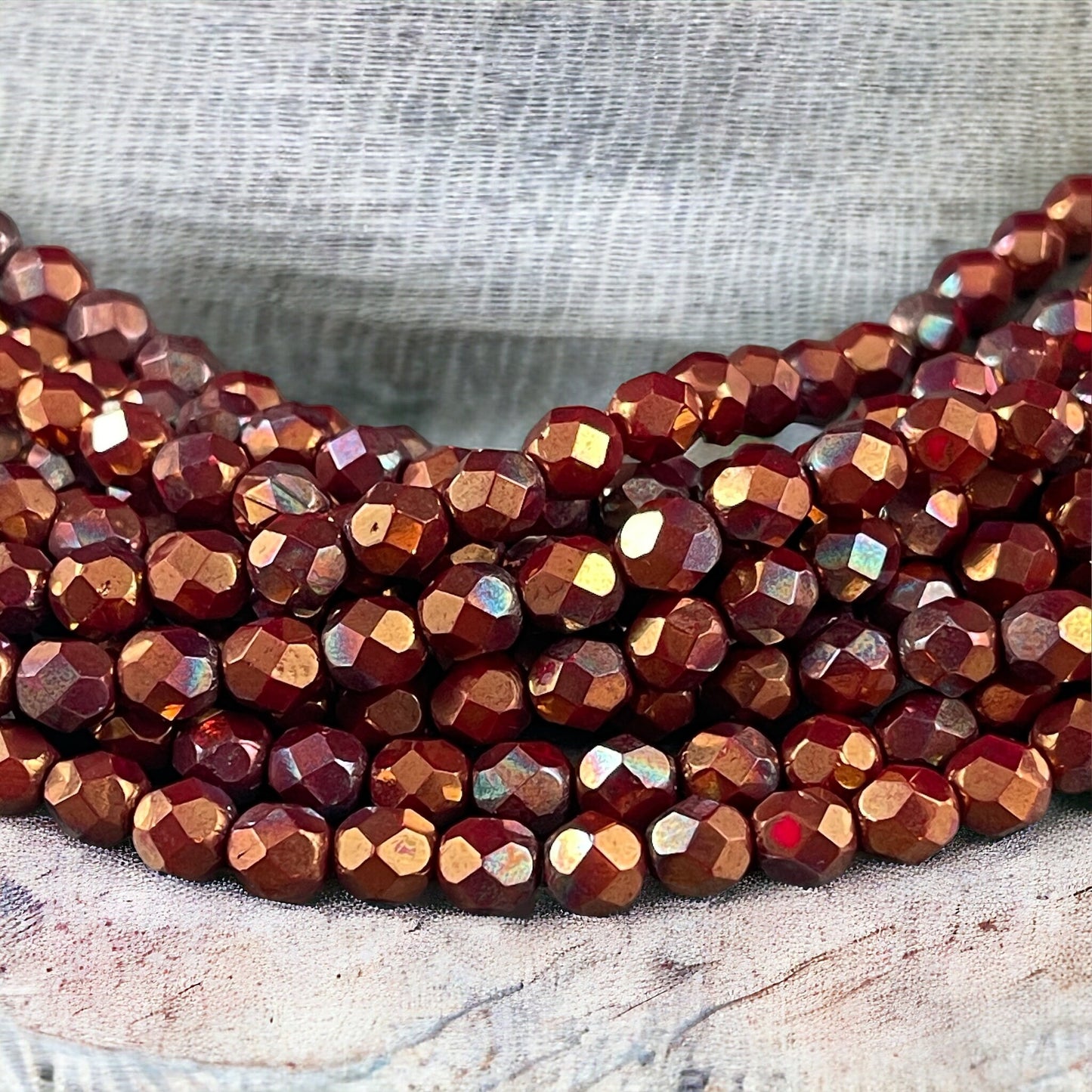 Bronze Chestnut Red, 6mm Fire Polished Faceted Beads, Czech Glass Beads, Bronze Luster Reddish Brown Glass Beads (FP6/SM-B9320) * Qty. 25