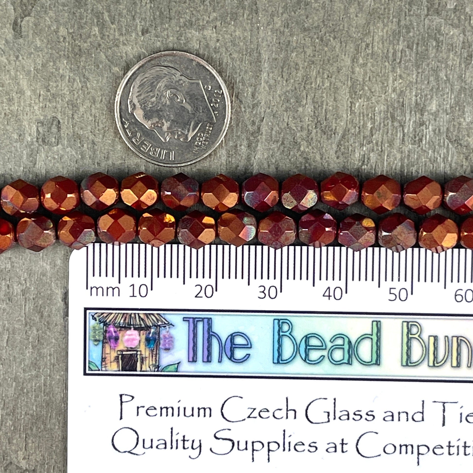 Bronze Chestnut Red, 6mm Fire Polished Faceted Beads, Czech Glass Beads, Bronze Luster Reddish Brown Glass Beads (FP6/SM-B9320) * Qty. 25