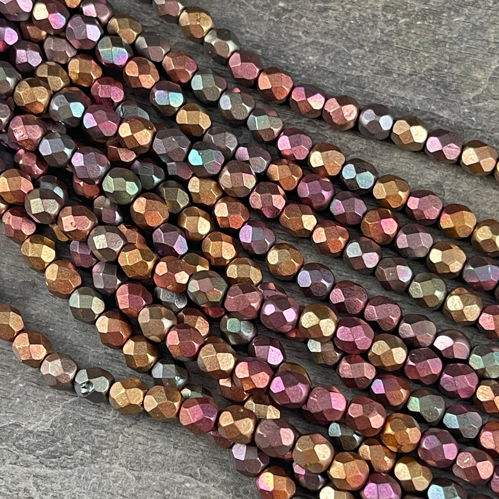 Jeweltone Metallic Beads, Czech Glass Matte Metallic Beads, 6mm Matte Metallic Faceted Round Beads (FP6/SM-K0164) * Qty. 25