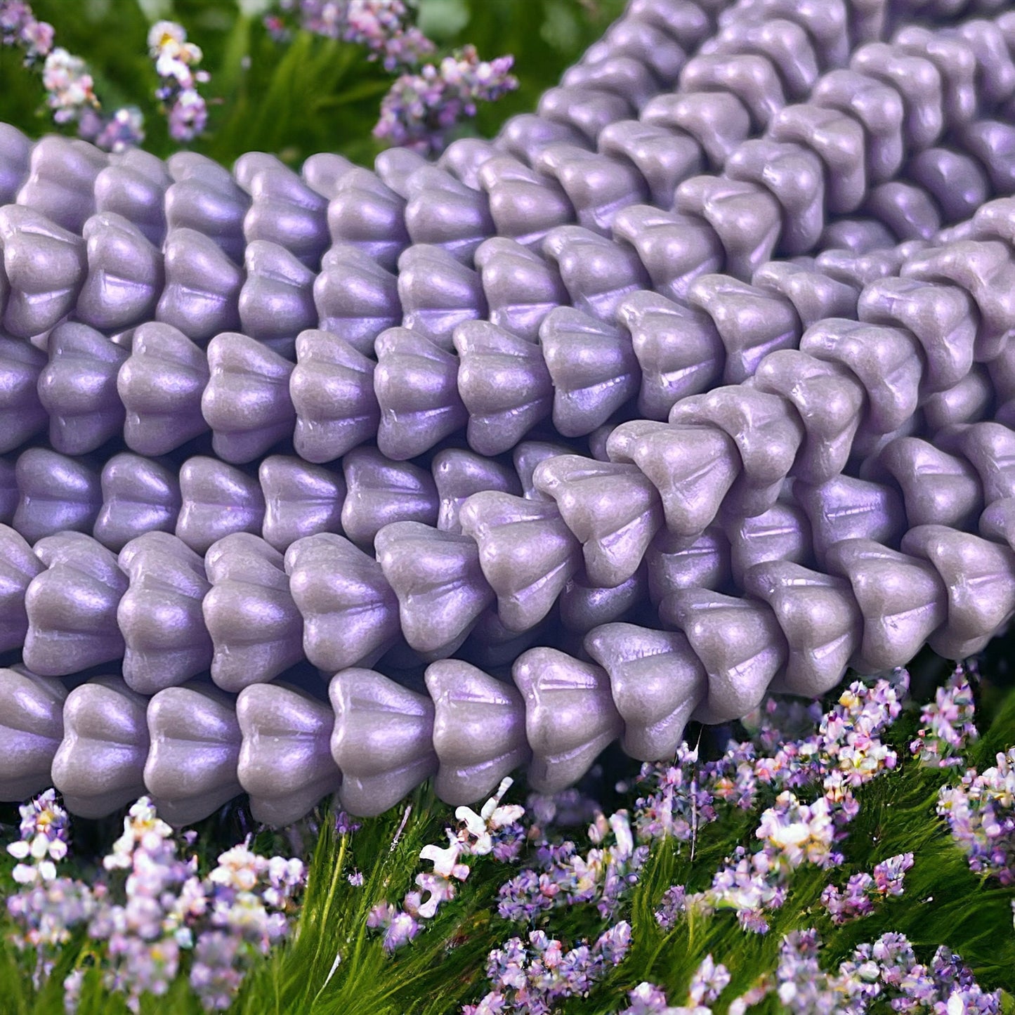 Pale Purple Czech Glass Bell Flower 8x6mm Lavender Flower with Opalescent Finish - Czech Flower Beads (BF/SM-S19C23020) * Qty 12