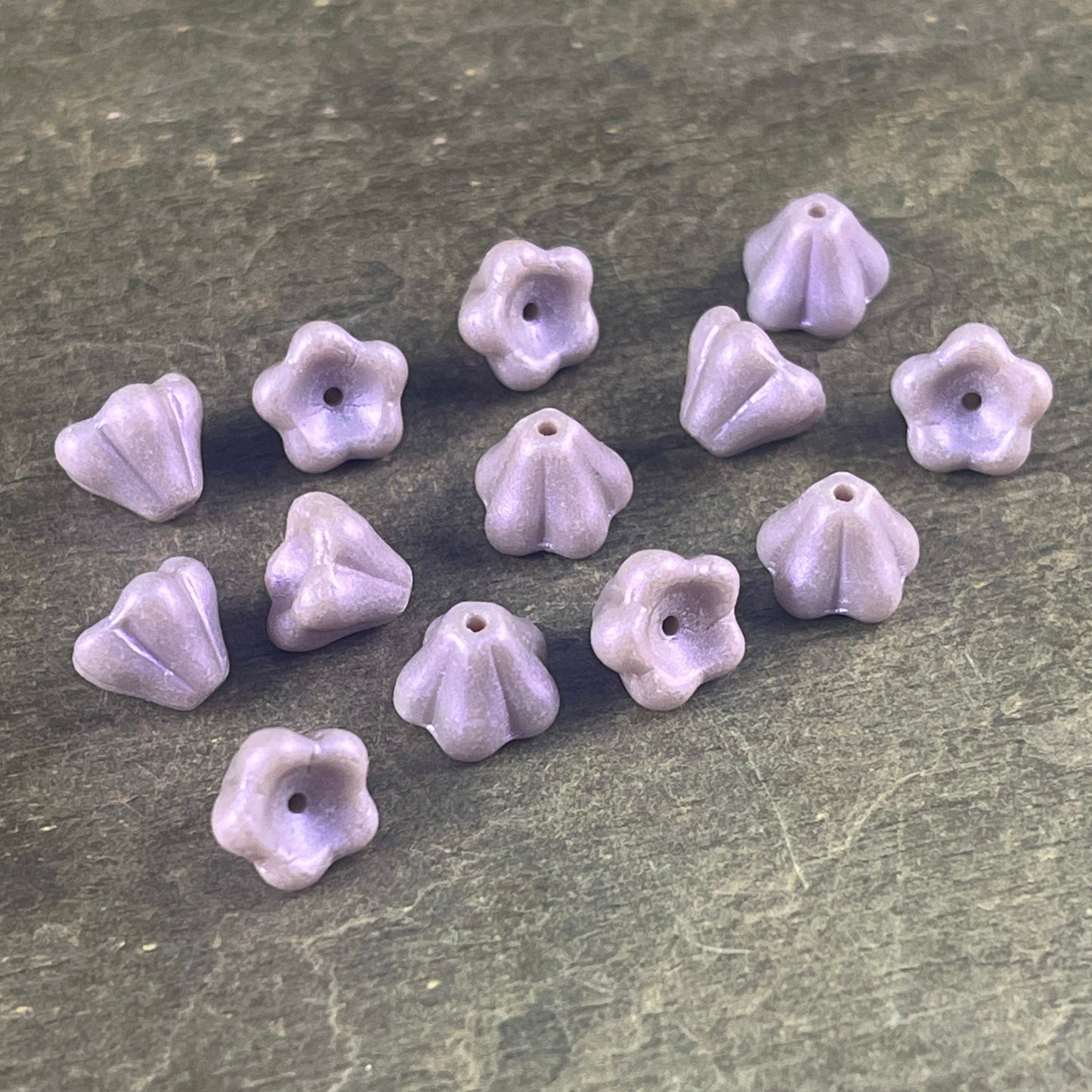 Pale Purple Czech Glass Bell Flower 8x6mm Lavender Flower with Opalescent Finish - Czech Flower Beads (BF/SM-S19C23020) * Qty 12