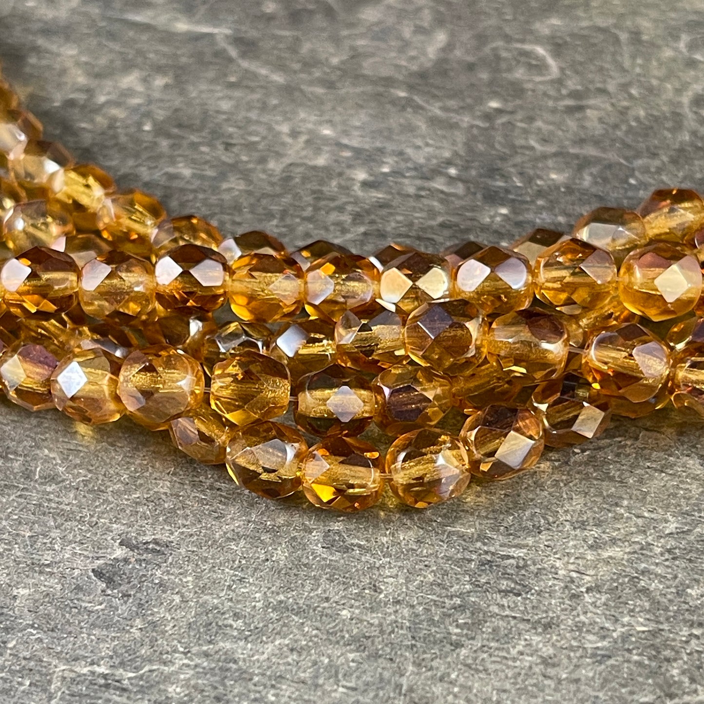 6mm Honey Gold Czech Glass Faceted Round Beads ~ 6mm Gold Topaz Beads ~ Twilight Topaz Transparent Gold (FP6/SM-W1006) * Qty. 25