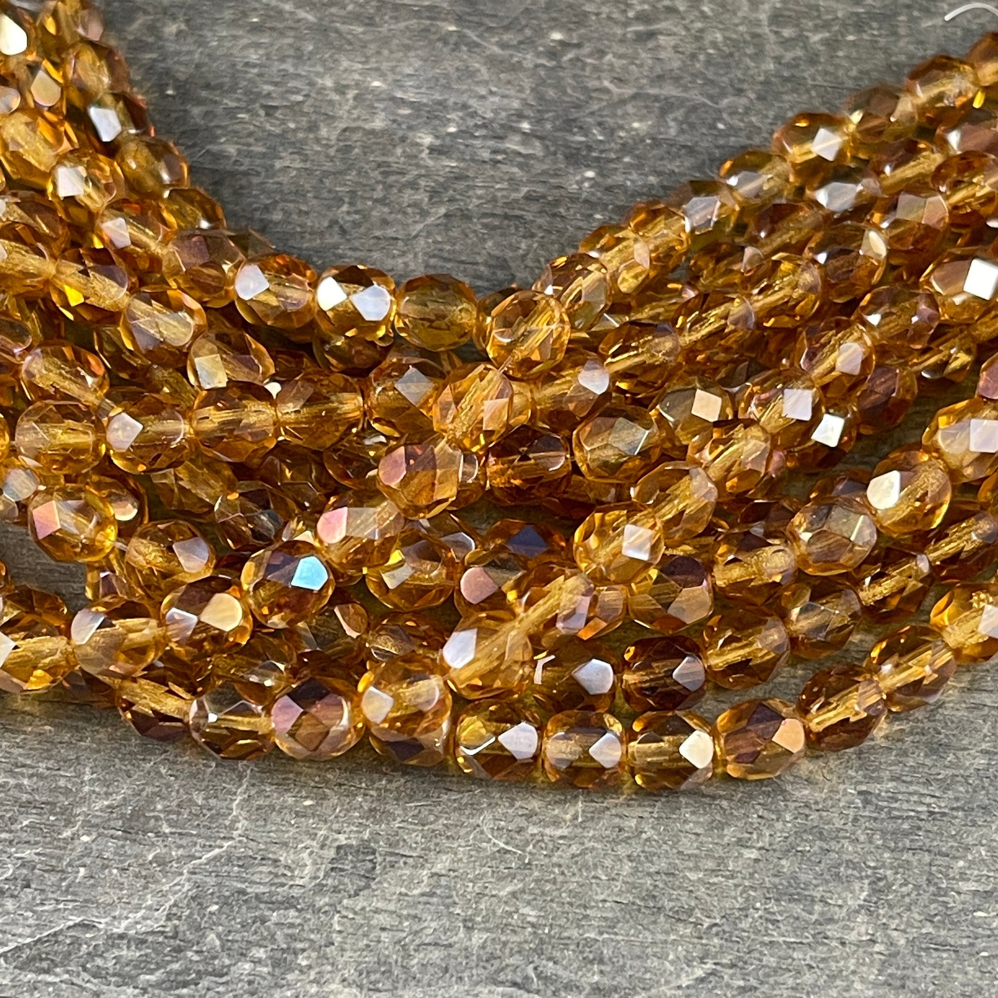 6mm Honey Gold Czech Glass Faceted Round Beads ~ 6mm Gold Topaz Beads ~ Twilight Topaz Transparent Gold (FP6/SM-W1006) * Qty. 25