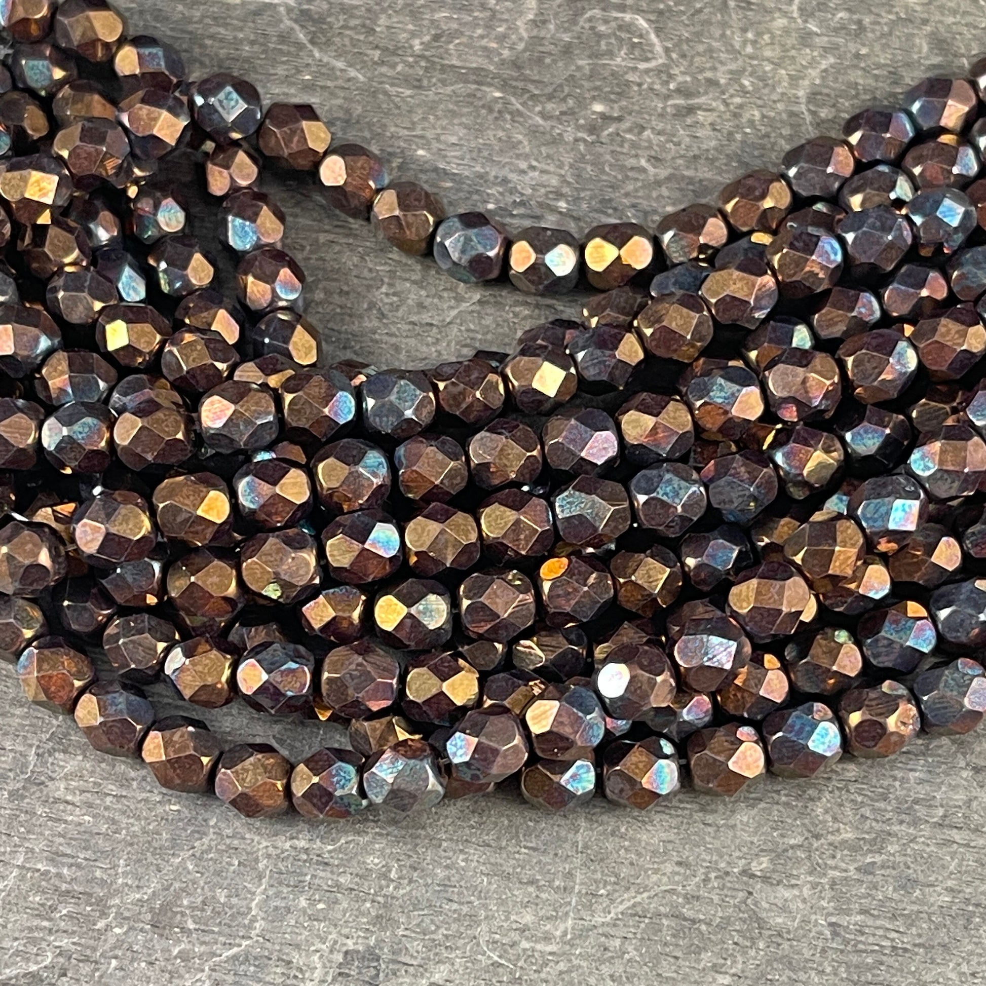 Czech Glass Beads - 6mm Faceted Round Beads, Oxidized Bronze Clay, Bronze Iris (FP6/SM-15768) * Qty. 25