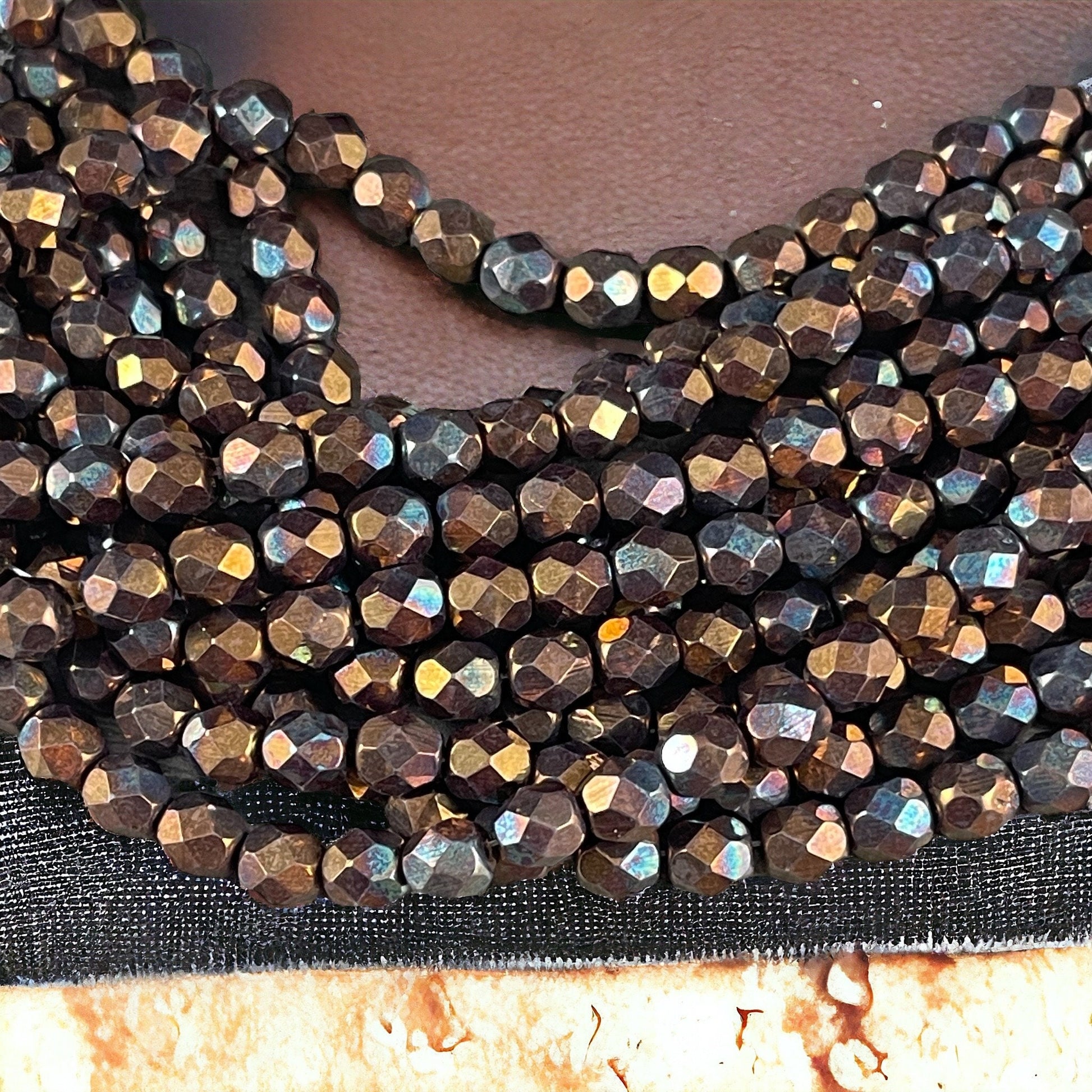 Czech Glass Beads - 6mm Faceted Round Beads, Oxidized Bronze Clay, Bronze Iris (FP6/SM-15768) * Qty. 25