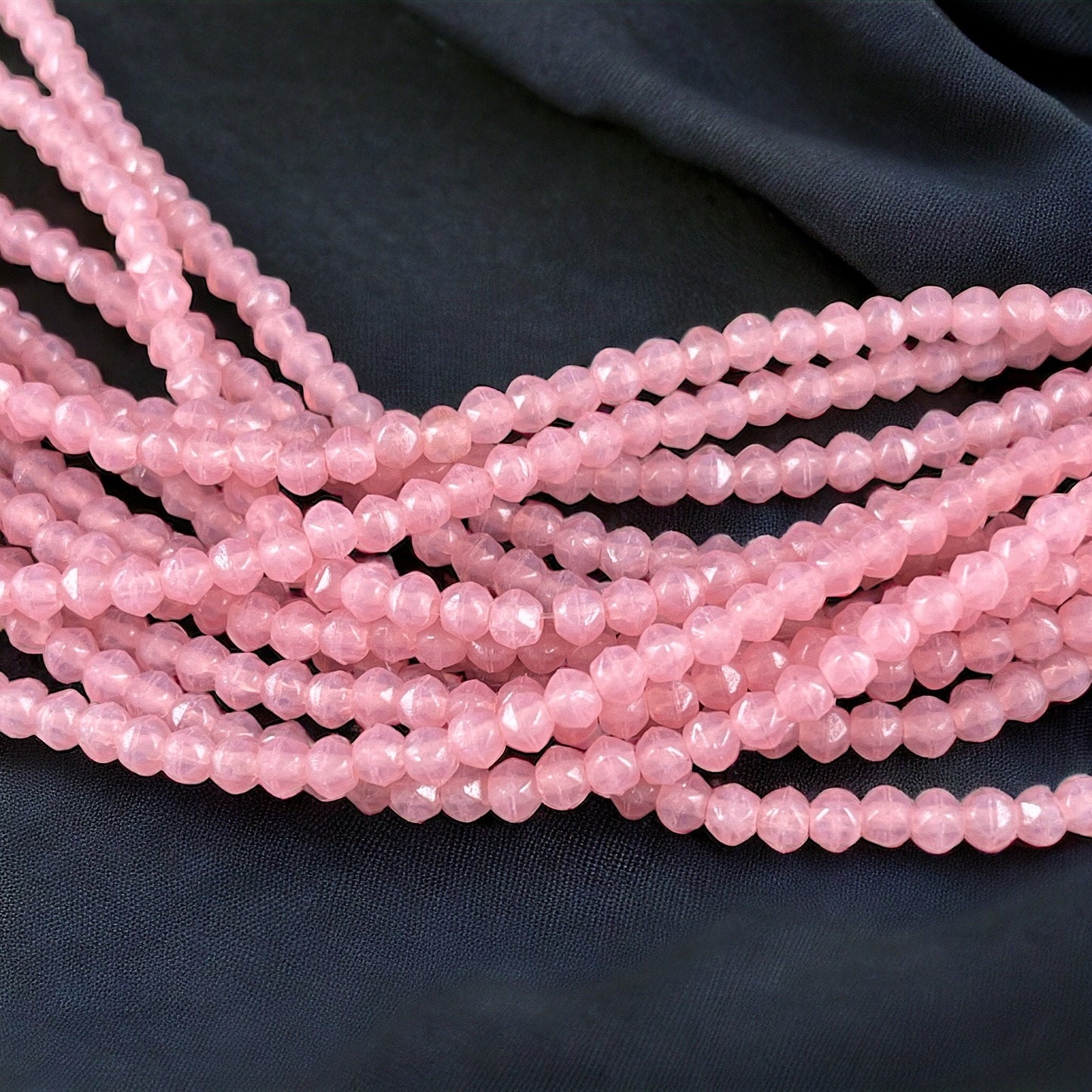 Czech Glass Beads - 3mm Milky Pink Beads - Small Pink Spacer Beads (EC3/SM-M71010) - Qty. 50