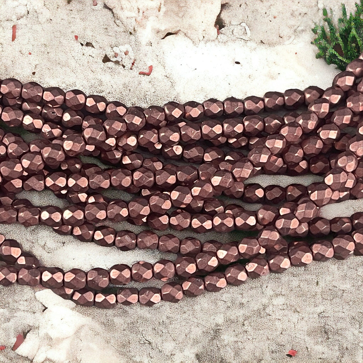 Chestnut Brown 4mm Faceted Round Czech Glass Beads, Golden Ash Rose Satin Metallic Finish (FP4/SM-08A01) * Qty. 25