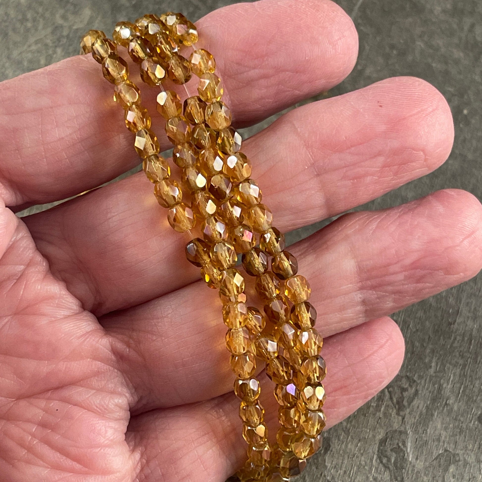 Honey Gold Czech Glass Beads 4mm Gold Topaz Beads 4mm Faceted Round Beads - Twilight Topaz Transparent Gold (FP4/SM-W1006) * Qty. 50
