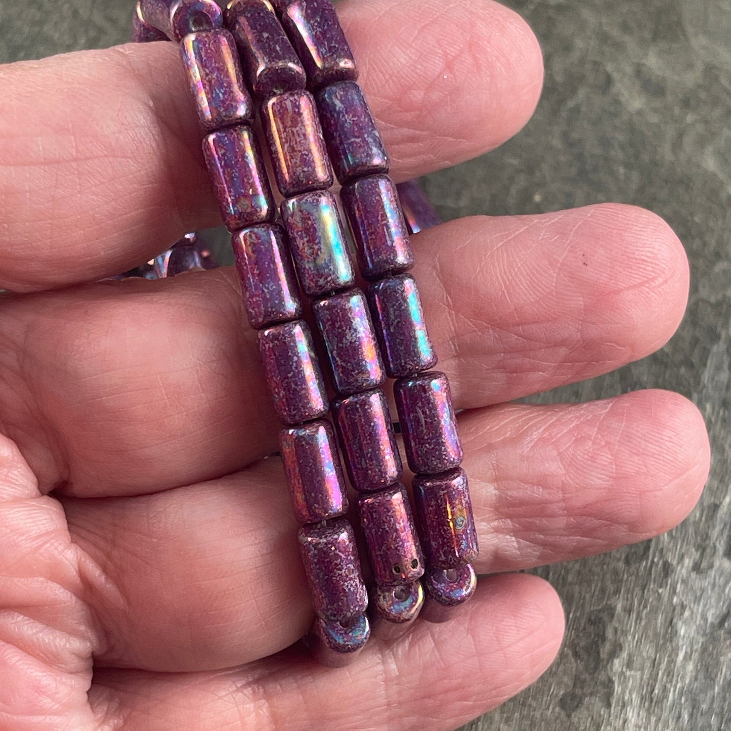 Iridescent Purple Czech Glass Beads ~ 9x5mm Tube Bead ~ Purple Glass with Mother of Pearl Finish (0411) * Qty. 16