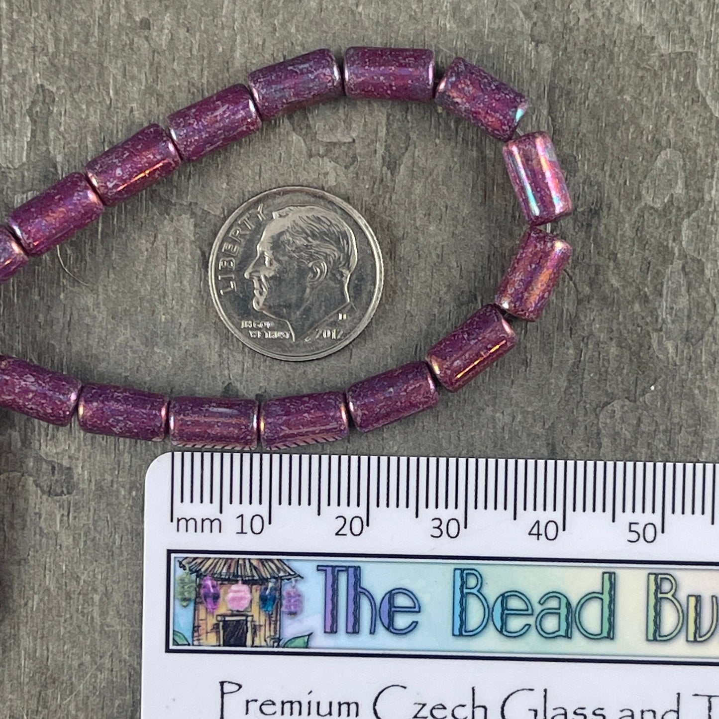 Iridescent Purple Czech Glass Beads ~ 9x5mm Tube Bead ~ Purple Glass with Mother of Pearl Finish (0411) * Qty. 16