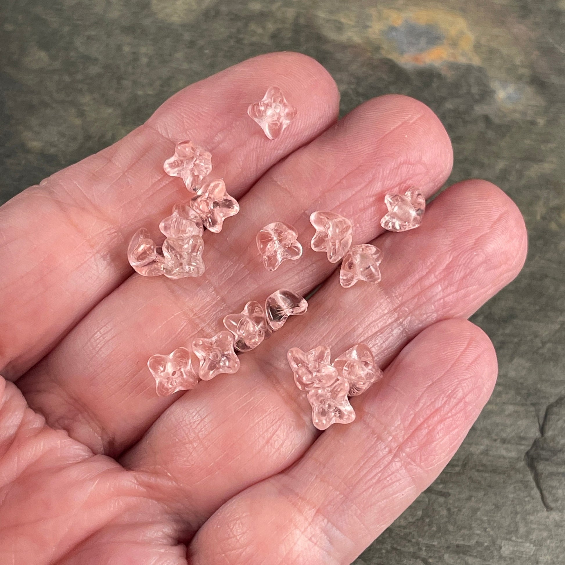 Small Peachy Pink Transparent Czech Glass Flower Beads ~ Pale Pink 5mm Four Point Flower Caps (7013) * Qty. 50