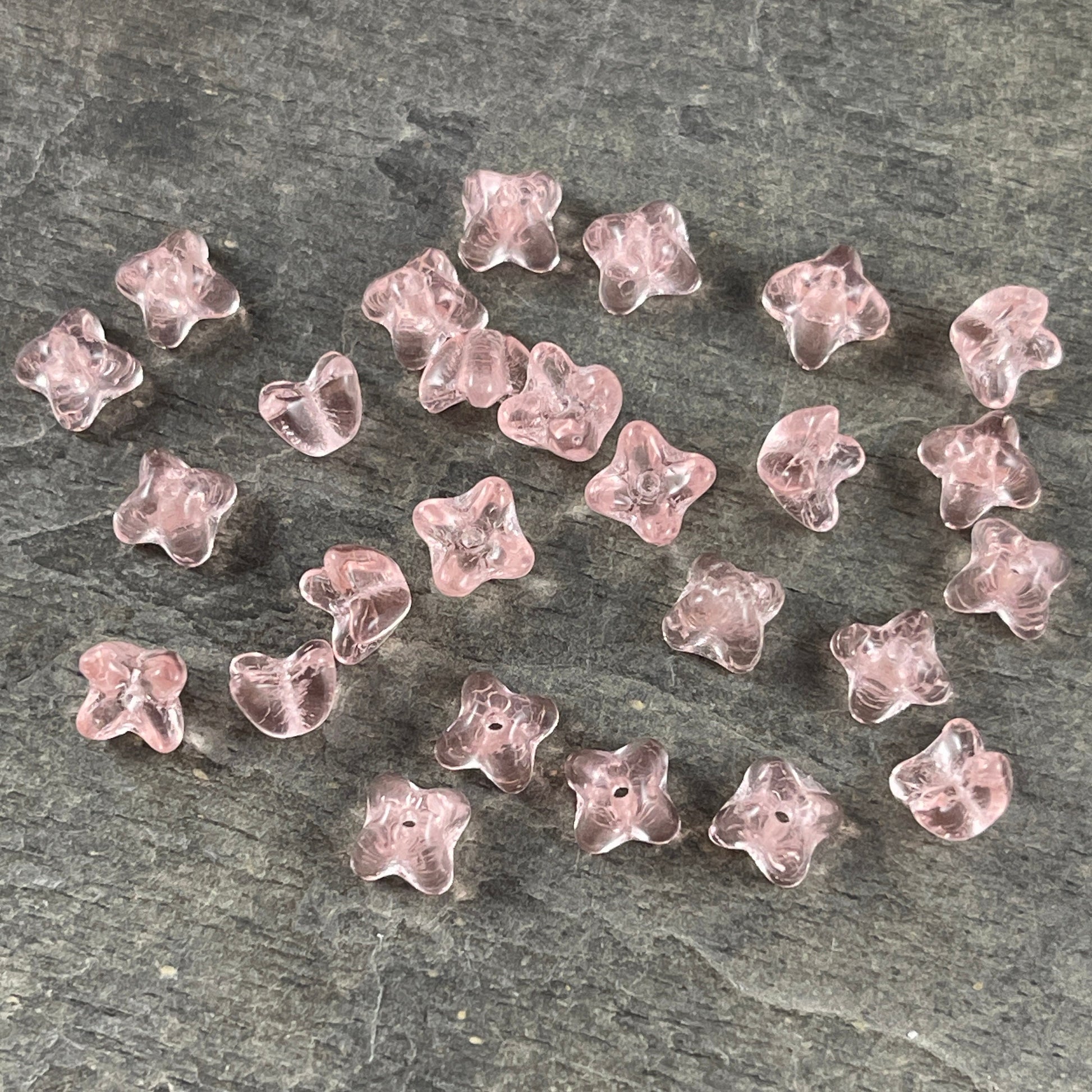 Small Peachy Pink Transparent Czech Glass Flower Beads ~ Pale Pink 5mm Four Point Flower Caps (7013) * Qty. 50