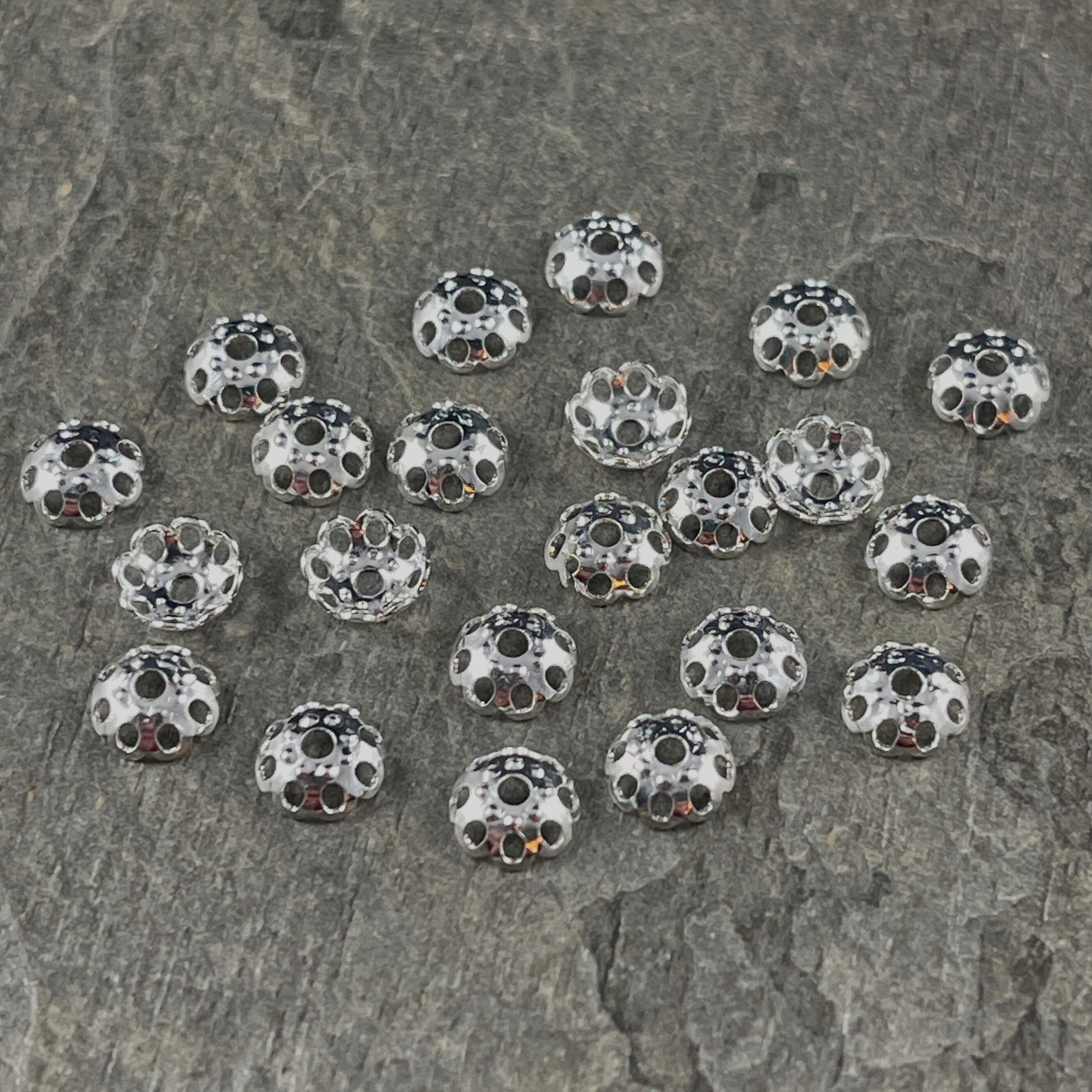 Lacy Cut-out 6mm Bead Caps, Silver Plated Brass 6mm Domed Bead Caps (BC-8102) * Qty. 50