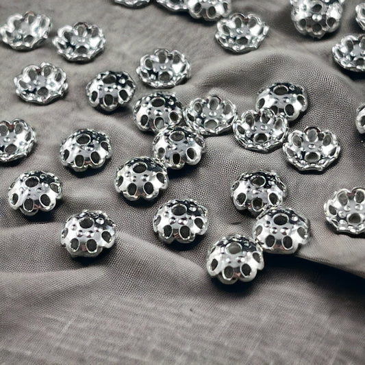 Lacy Cut-out 6mm Bead Caps, Silver Plated Brass 6mm Domed Bead Caps (BC-8102) * Qty. 50