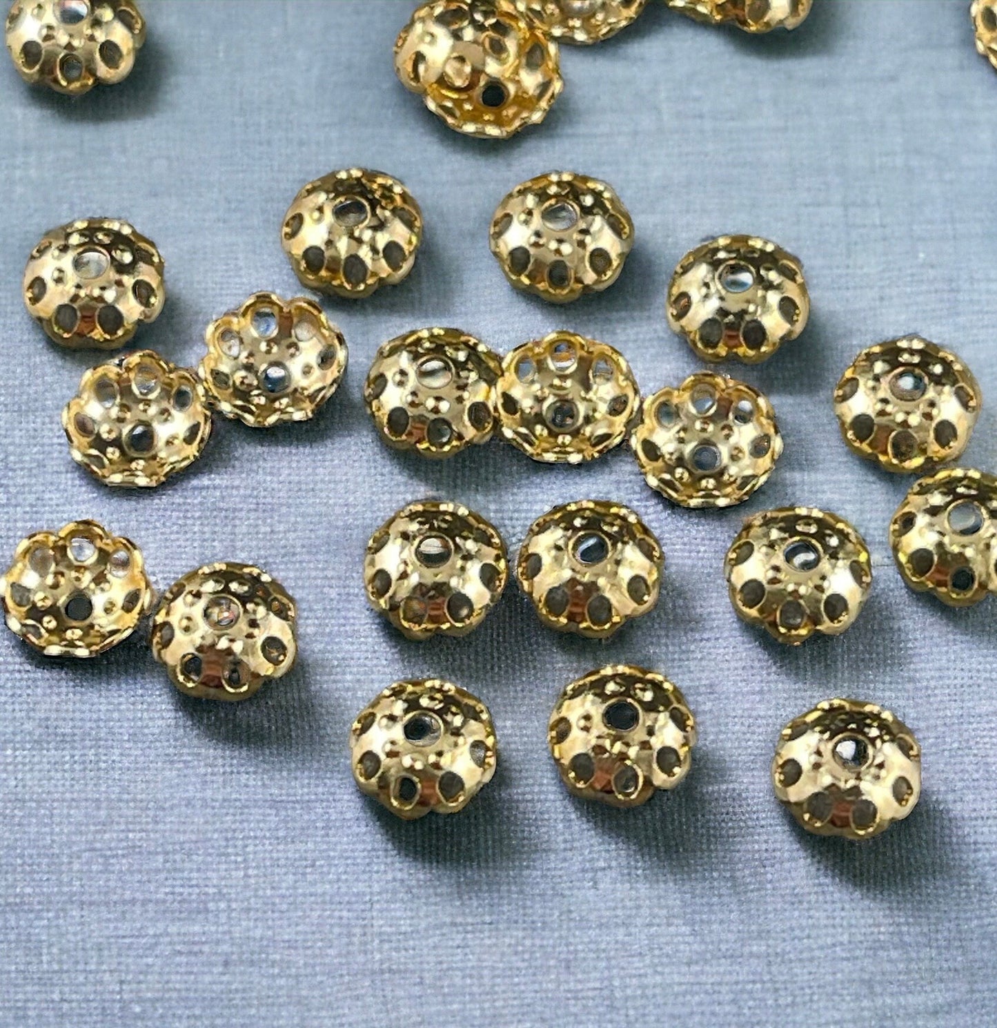 Lacy Cut-out 6mm Bead Caps, Gold Plated Brass 6mm Domed Bead Caps (BC-8101) * Qty. 50