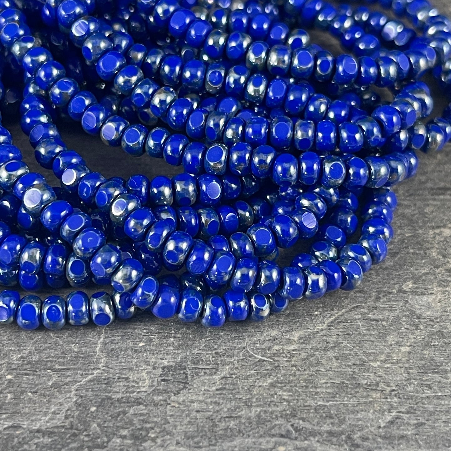 Czech Glass Beads ~ Small 4x3mm Faceted Lapis Blue Beads ~ Opaque Blue with Picasso Finish (TRICA/RJ-2785) * Qty. 50