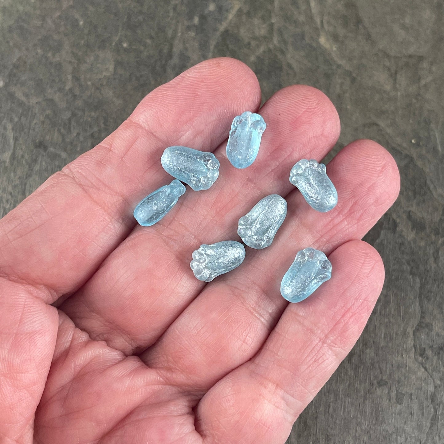 Etched Baby Blue Lily Bud Beads, Czech Glass Beads, 12x8mm Light Blue Flower Bud (LBud34) * Qty. 12