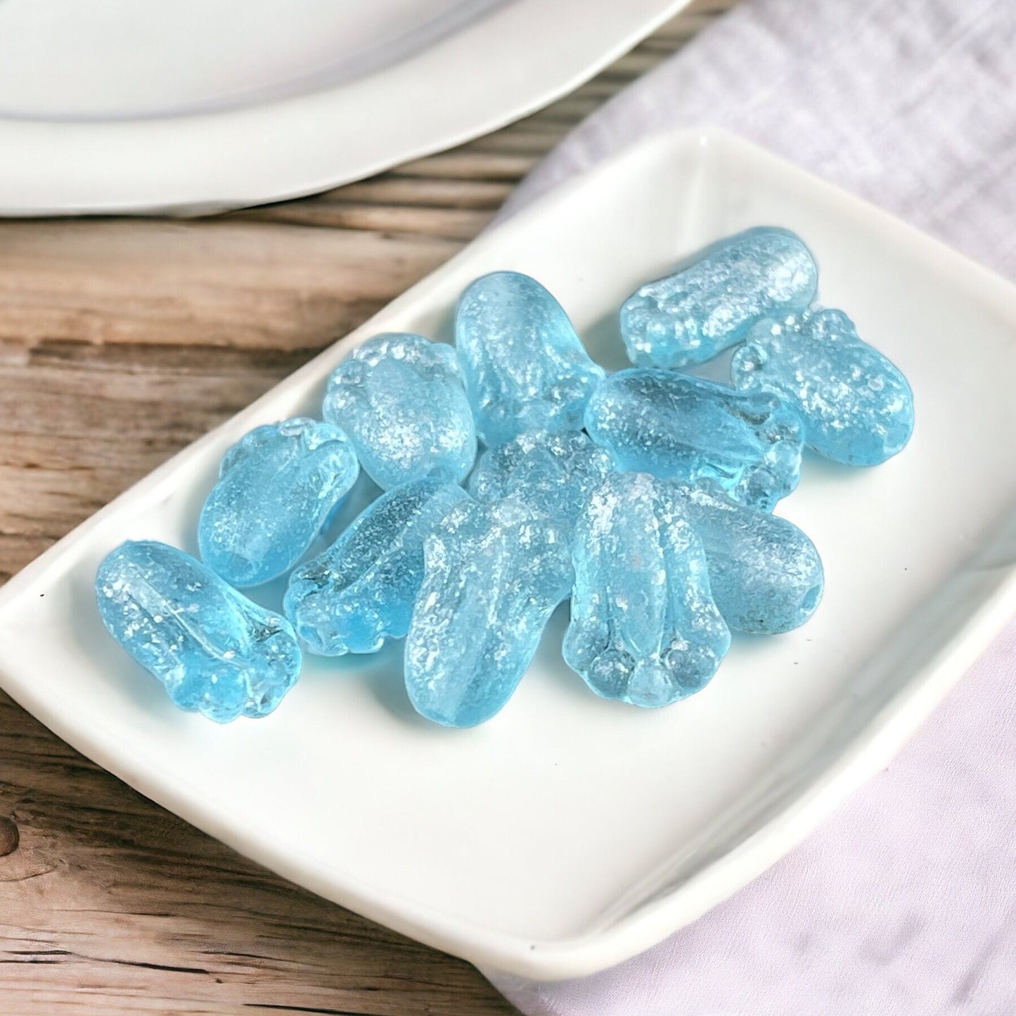 Etched Baby Blue Lily Bud Beads, Czech Glass Beads, 12x8mm Light Blue Flower Bud (LBud34) * Qty. 12