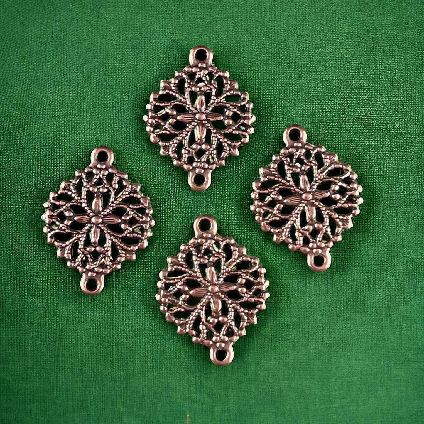 Antiqued Copper Floral Themed Filigree Link - 13mm Delicate Filigree Connector, Oxidized Copper Plated Brass (L120) * Qty. 4