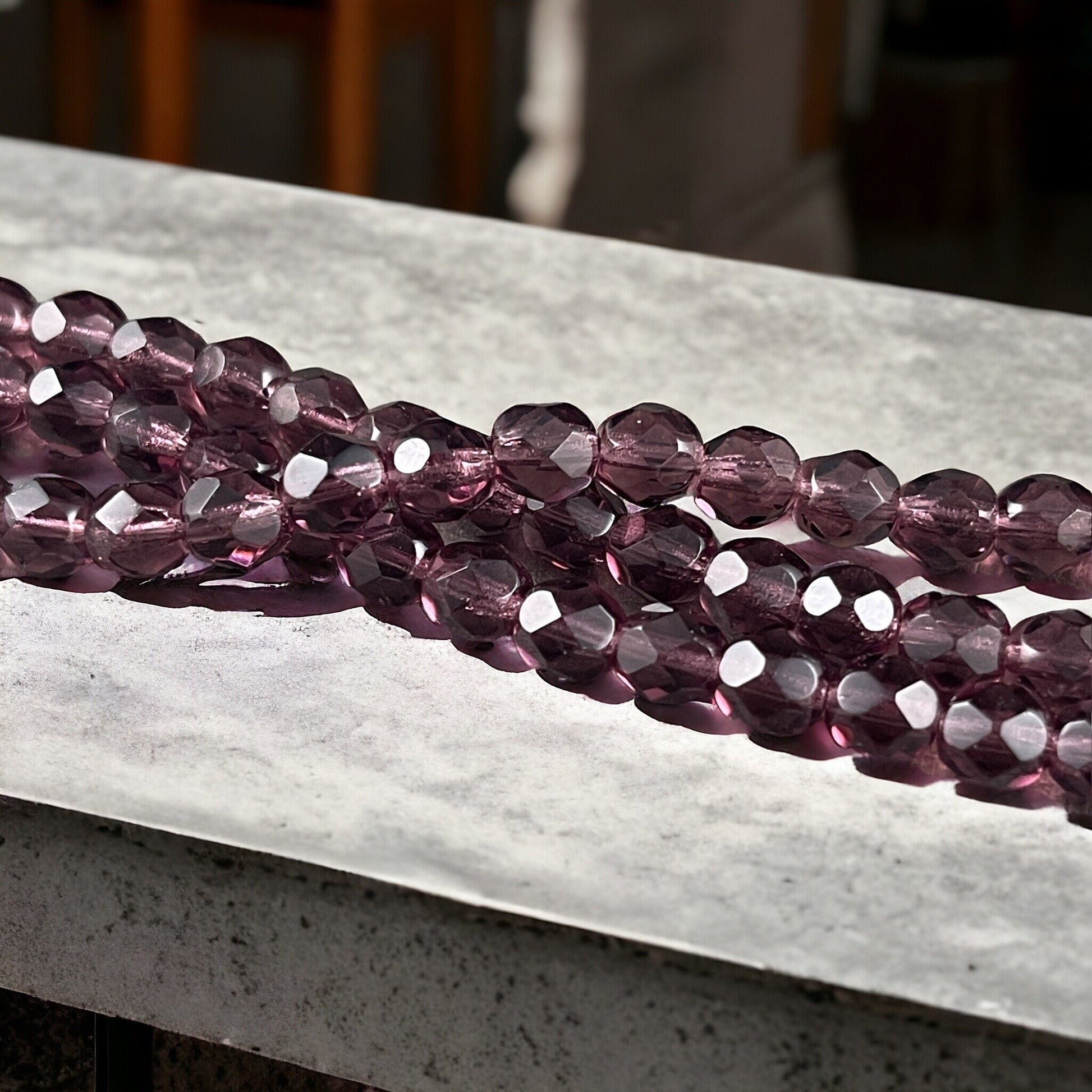 Purple Czech Glass Beads 6mm Amethyst Beads 6mm Faceted Round Beads Amethyst Fire Polished Beads Birthstone Beads (FP6-2006) - Qty 25