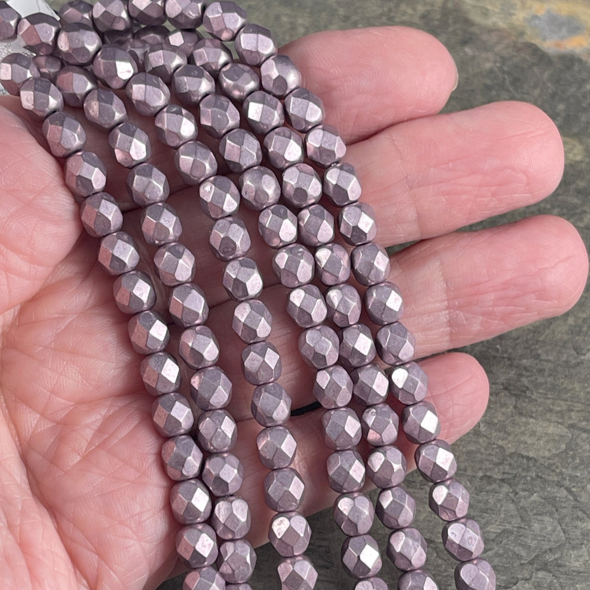 Satin Metallic Pale Lilac Czech Glass Beads - 6mm Faceted Round Beads - Pale Purple Metallic (FP6/SM-08A10) * Qty. 25