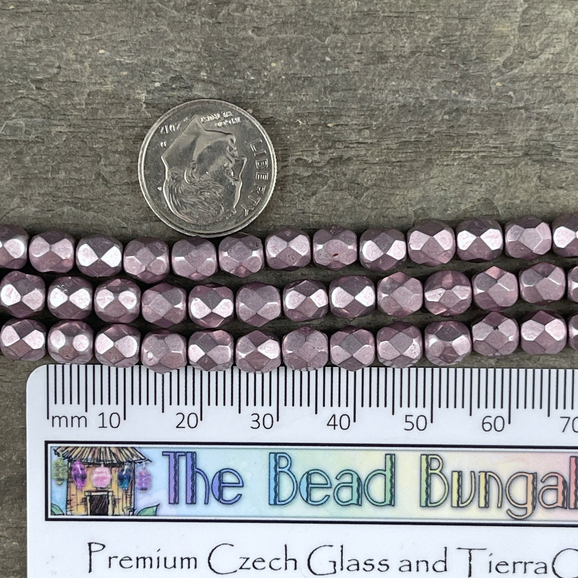 Czech Glass Beads - Satin Metallic Pale Lilac 6mm Faceted Round Beads - Pale Purple Metallic (FP6/SM-08A10) * Qty. 25