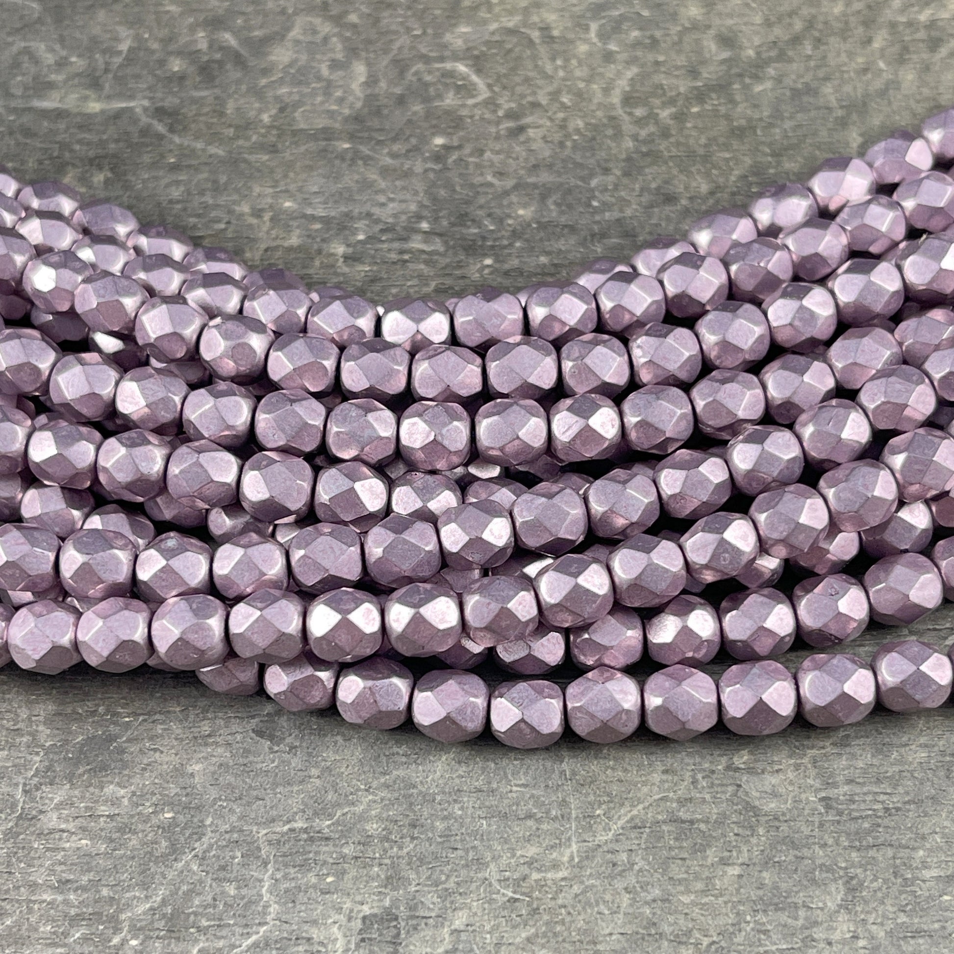 Satin Metallic Pale Lilac Czech Glass Beads - 6mm Faceted Round Beads - Pale Purple Metallic (FP6/SM-08A10) * Qty. 25