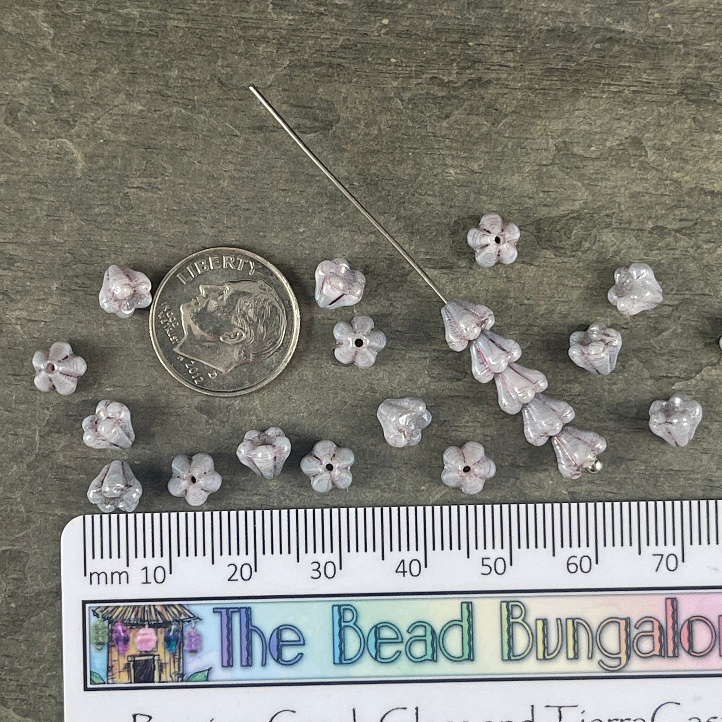 Opaque Pale Pastel Lavender Flower, 6x4mm Czech Glass Beads - 6x4mm Baby Bell Flower (FL/SM-P15726) * Qty. 50