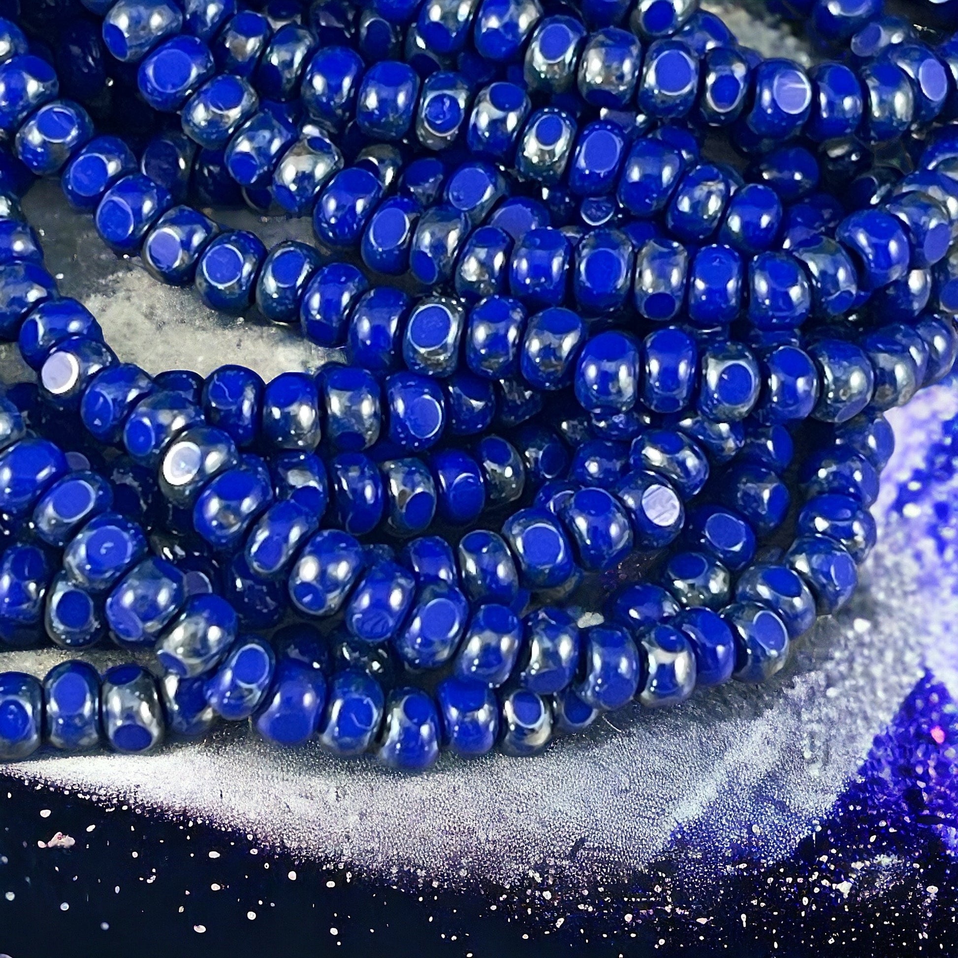 Czech Glass Beads - 4x3mm Faceted Tri-Cut Seed Beads, Lapis Blue Beads, Opaque Royal Blue with Picasso Finish (TRICA/RJ-2785) * Qty. 50