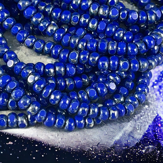 Czech Glass Beads - 4x3mm Faceted Tri-Cut Seed Beads, Lapis Blue Beads, Opaque Royal Blue with Picasso Finish (TRICA/RJ-2785) * Qty. 50