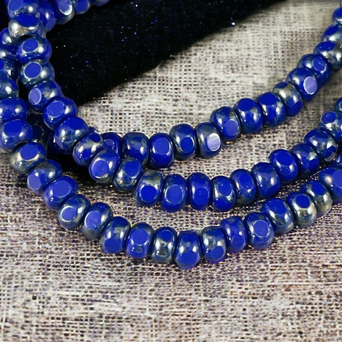 Czech Glass Beads - 4x3mm Faceted Tri-Cut Seed Beads, Lapis Blue Beads, Opaque Royal Blue with Picasso Finish (TRICA/RJ-2785) * Qty. 50
