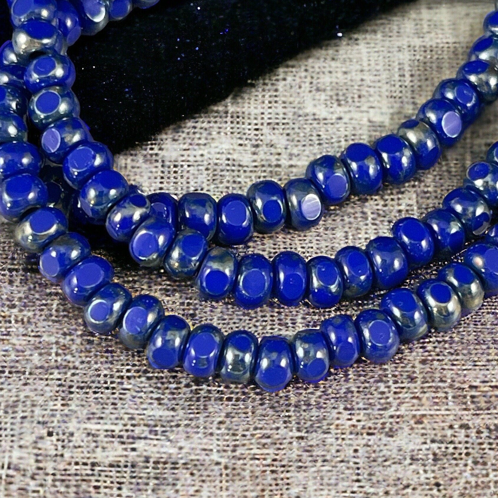 Czech Glass Beads - 4x3mm Faceted Tri-Cut Seed Beads, Lapis Blue Beads, Opaque Royal Blue with Picasso Finish (TRICA/RJ-2785) * Qty. 50