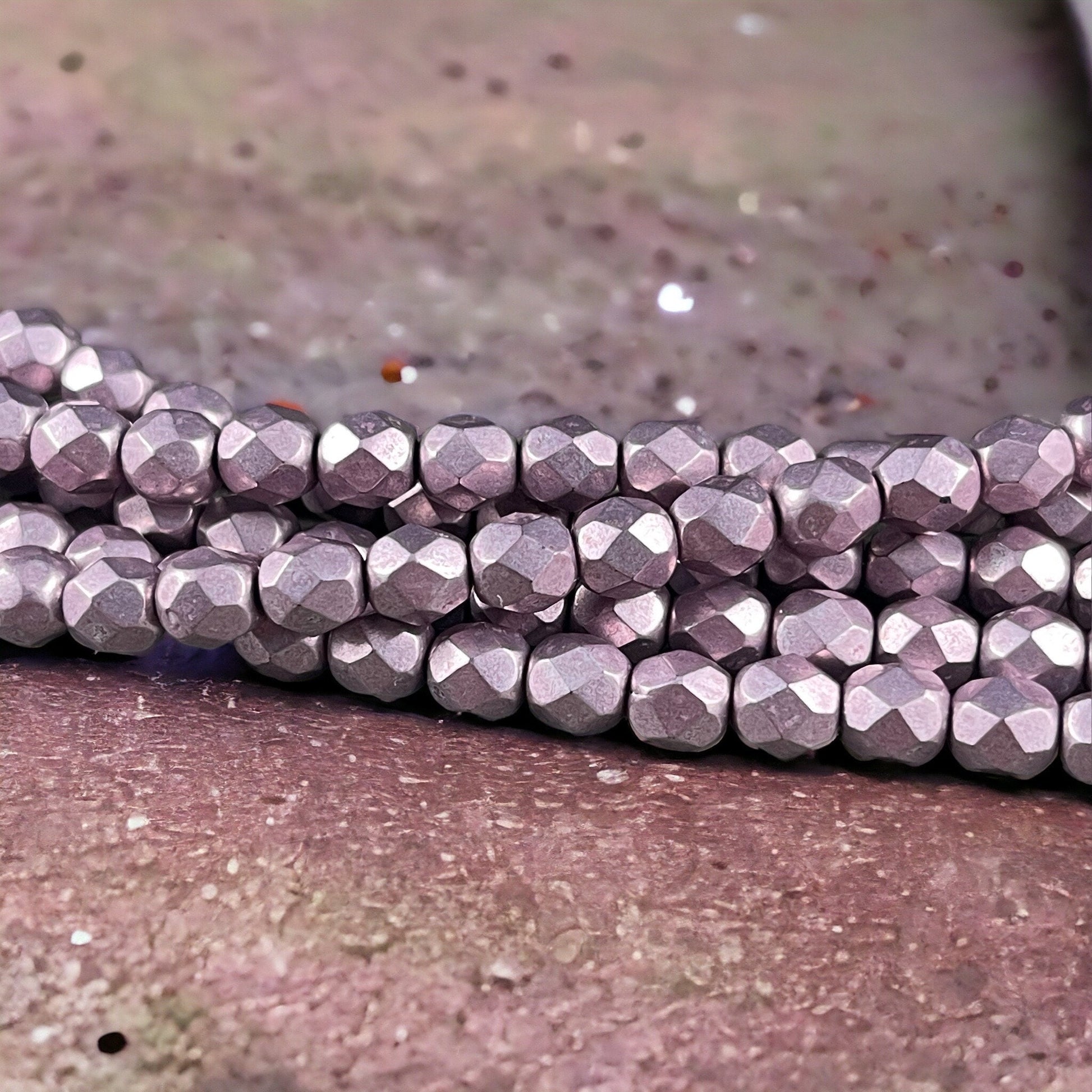 Czech Glass Beads - Satin Metallic Pale Lilac 6mm Faceted Round Beads - Pale Purple Metallic (FP6/SM-08A10) * Qty. 25