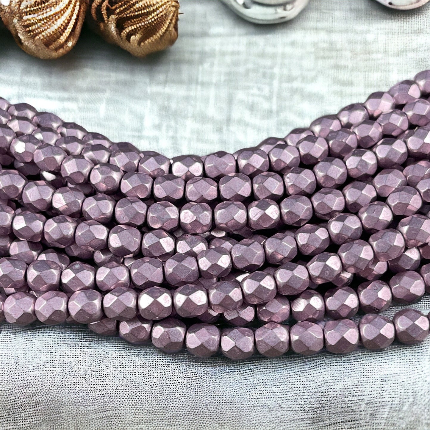 Czech Glass Beads - Satin Metallic Pale Lilac 6mm Faceted Round Beads - Pale Purple Metallic (FP6/SM-08A10) * Qty. 25