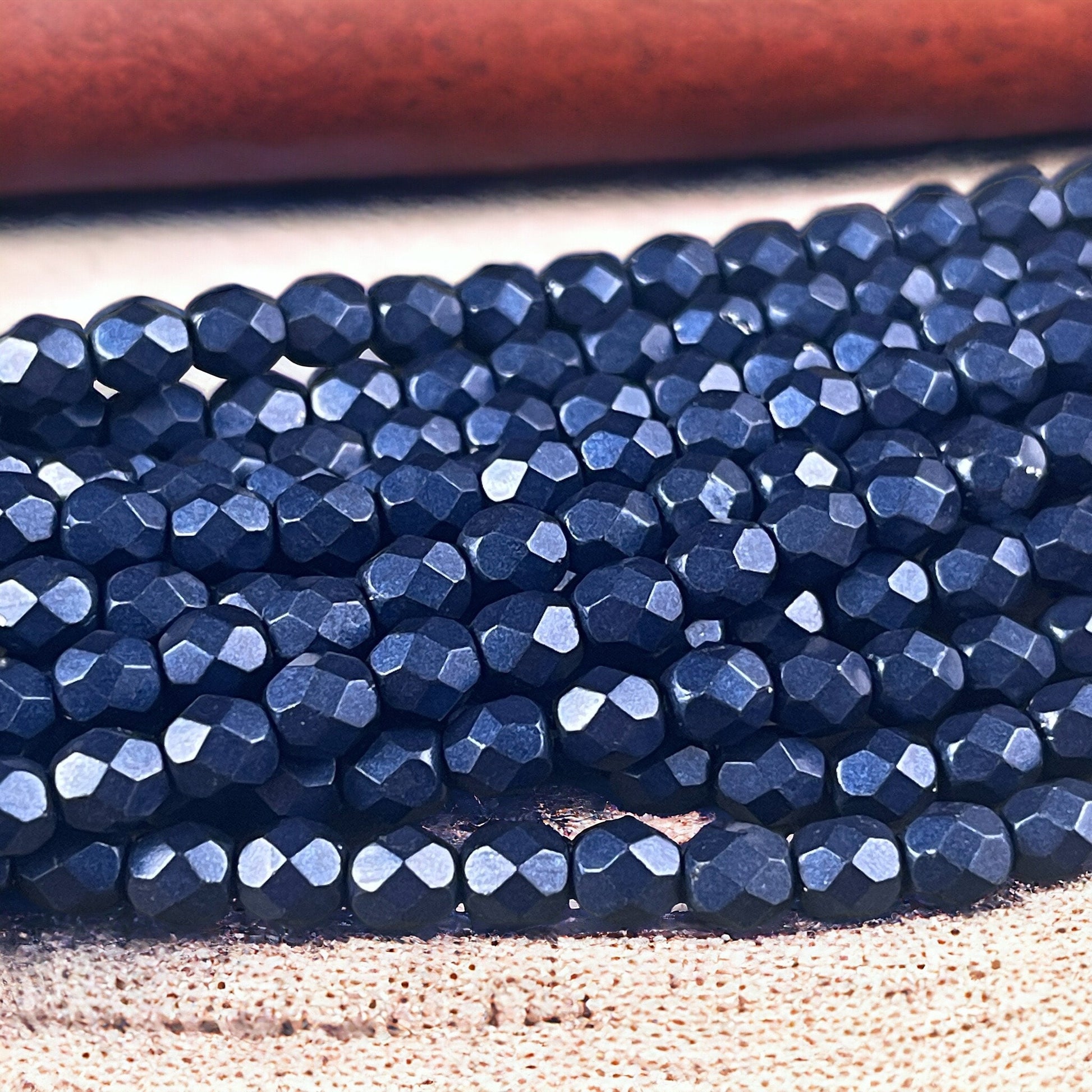 6mm Metallic Navy Blue Faceted Round Beads - Metallic Dark Blue Czech Glass Beads (FP6/SM-07B07) * Qty. 25