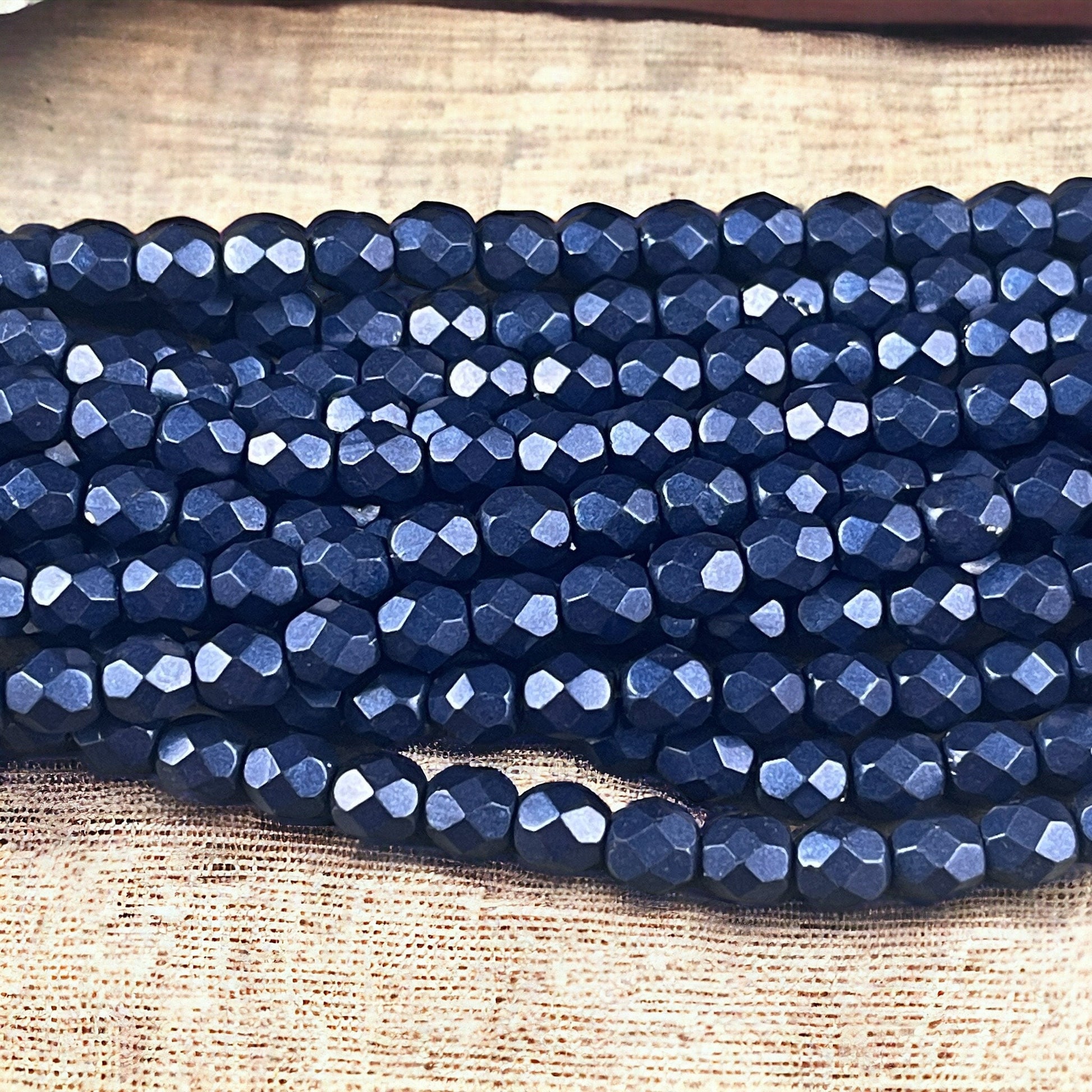 6mm Metallic Navy Blue Faceted Round Beads - Metallic Dark Blue Czech Glass Beads (FP6/SM-07B07) * Qty. 25