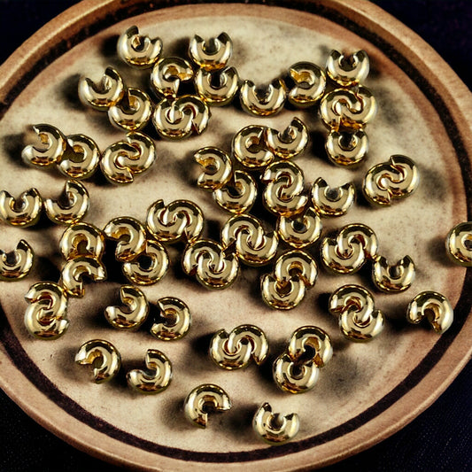 Gold Crimp Bead Covers, 18k Gold Plated Brass Crimp Cover, Knot Covering Bead (F824-036B) * Qty. 25 pieces