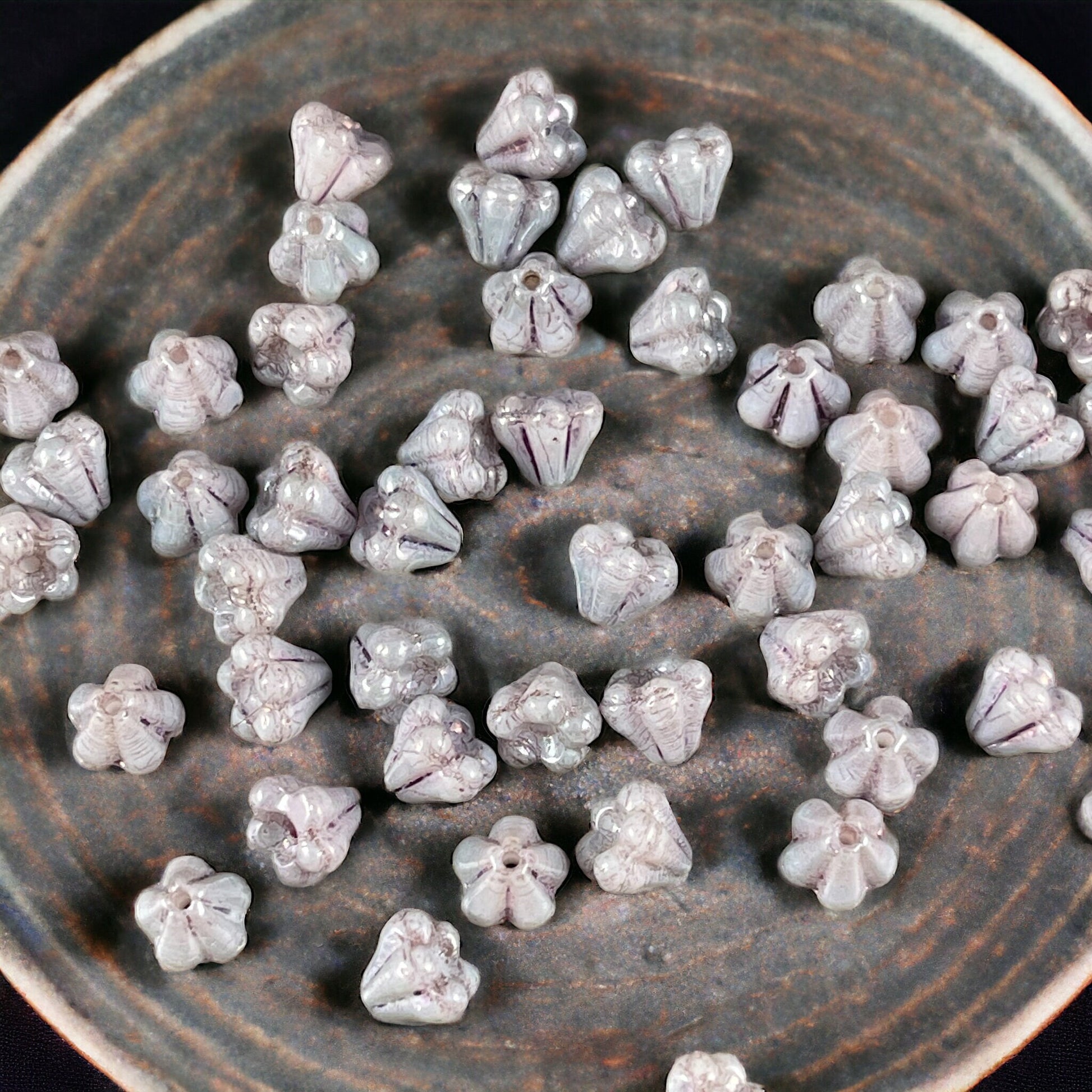 Opaque Pale Pastel Lavender Flower, 6x4mm Czech Glass Beads - 6x4mm Baby Bell Flower (FL/SM-P15726) * Qty. 50