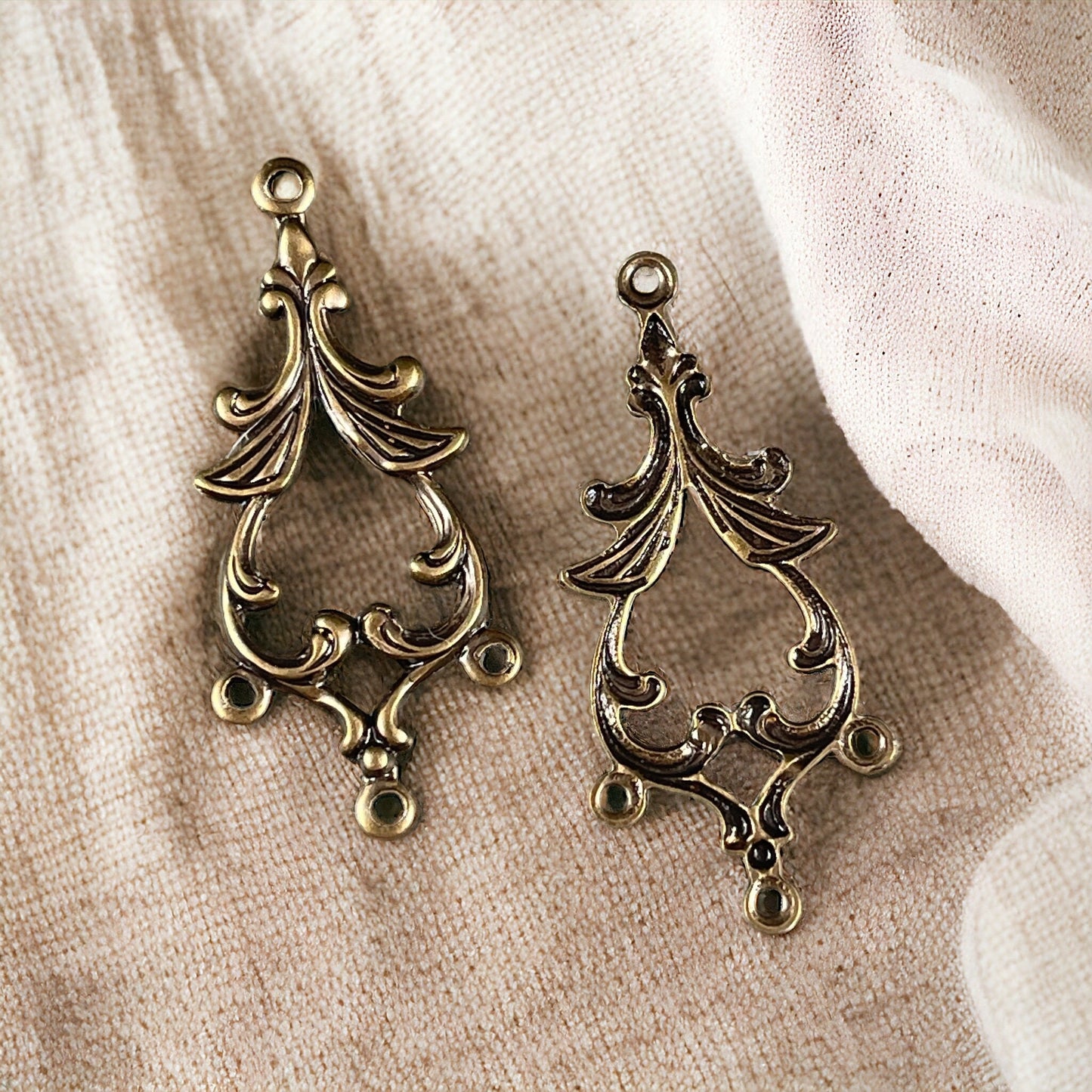 Elaborate Swirls Chandelier Link, Silver or Brass 3-Loop Connector, Lightweight Vintage Style Earring Components (VJS/A651-A98) * Qty. 4