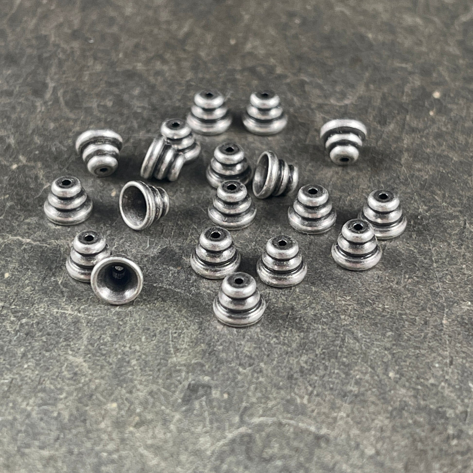 4mm Silver Bee Hive Bead Caps, Oxidized Silver Plated Brass (DD20) *