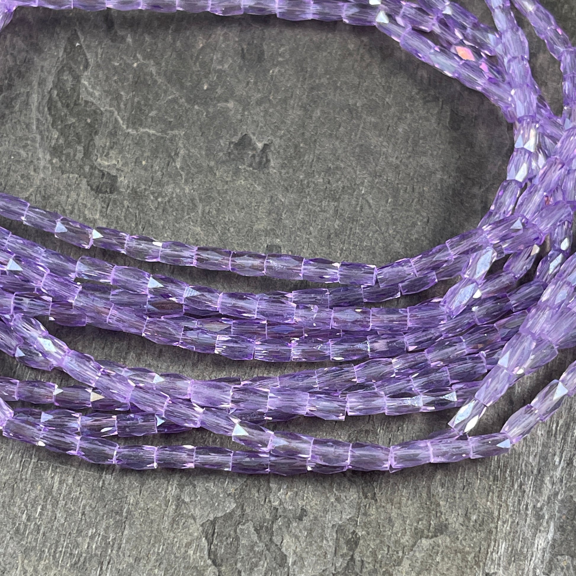 5mm Faceted Tube Beads, Lilac Luster, Light Purple AB Glass Beads, 5x3mm Tube Beads (FGT-Lab1) * 18" Strand